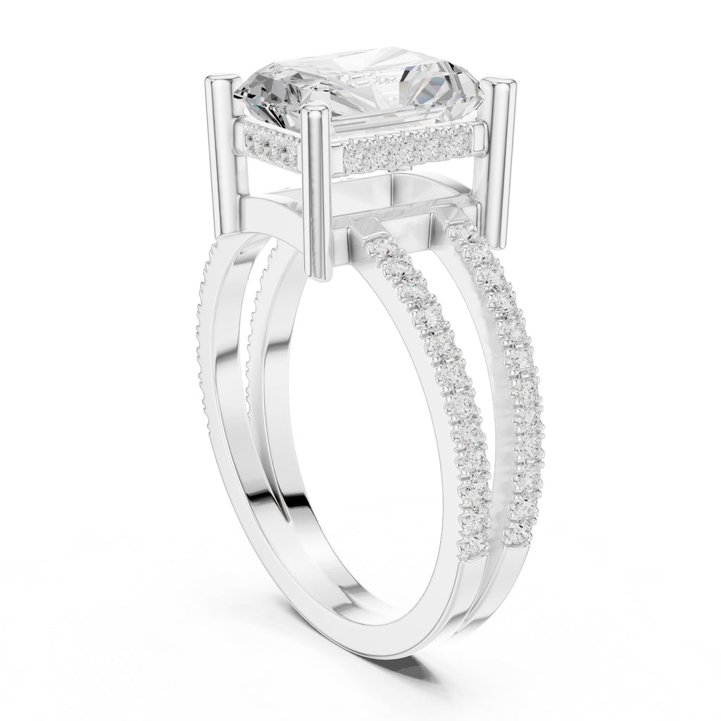 The Crowned Bridge Ring 3ct White Gold Radiant
