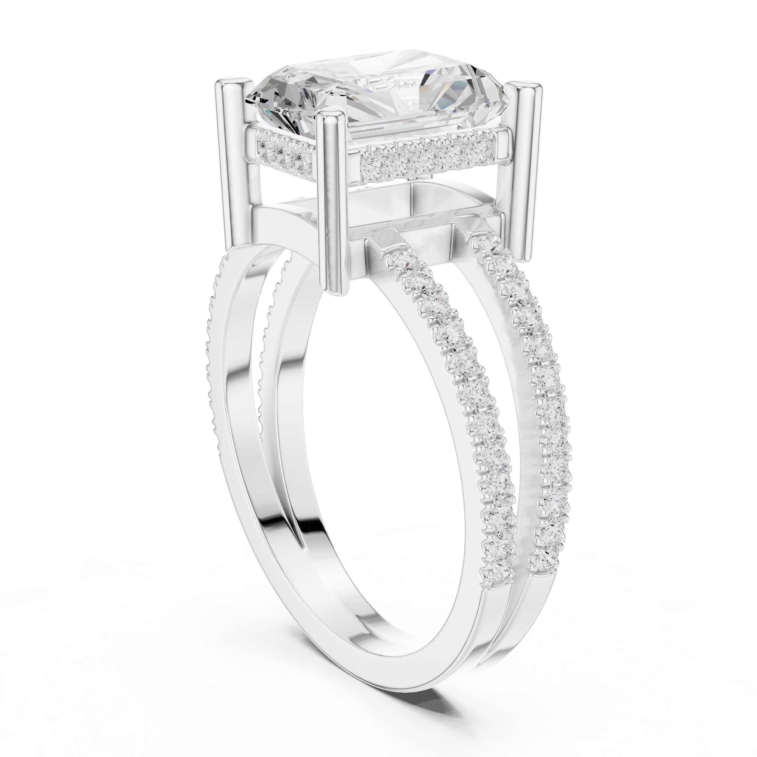 The Crowned Bridge Ring 3ct White Gold Radiant