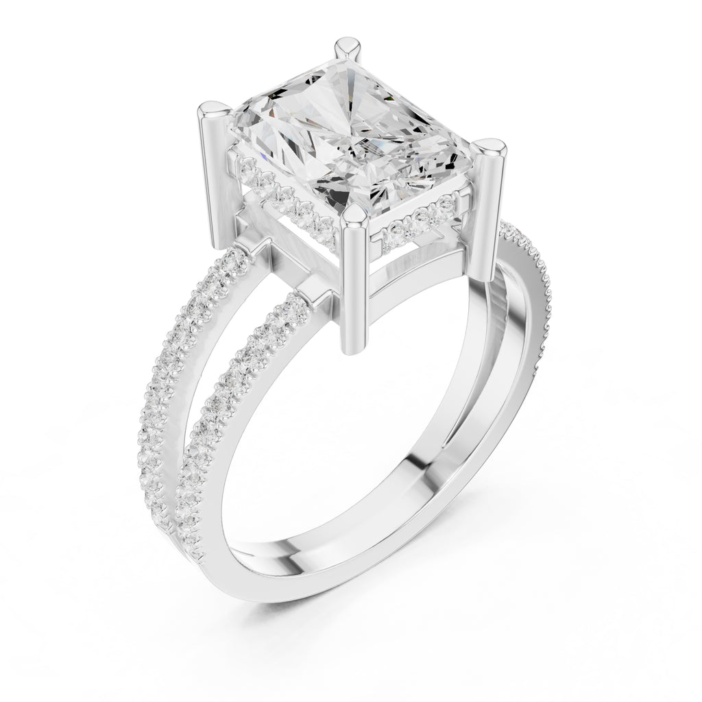 The Crowned Bridge Ring 3ct White Gold Radiant