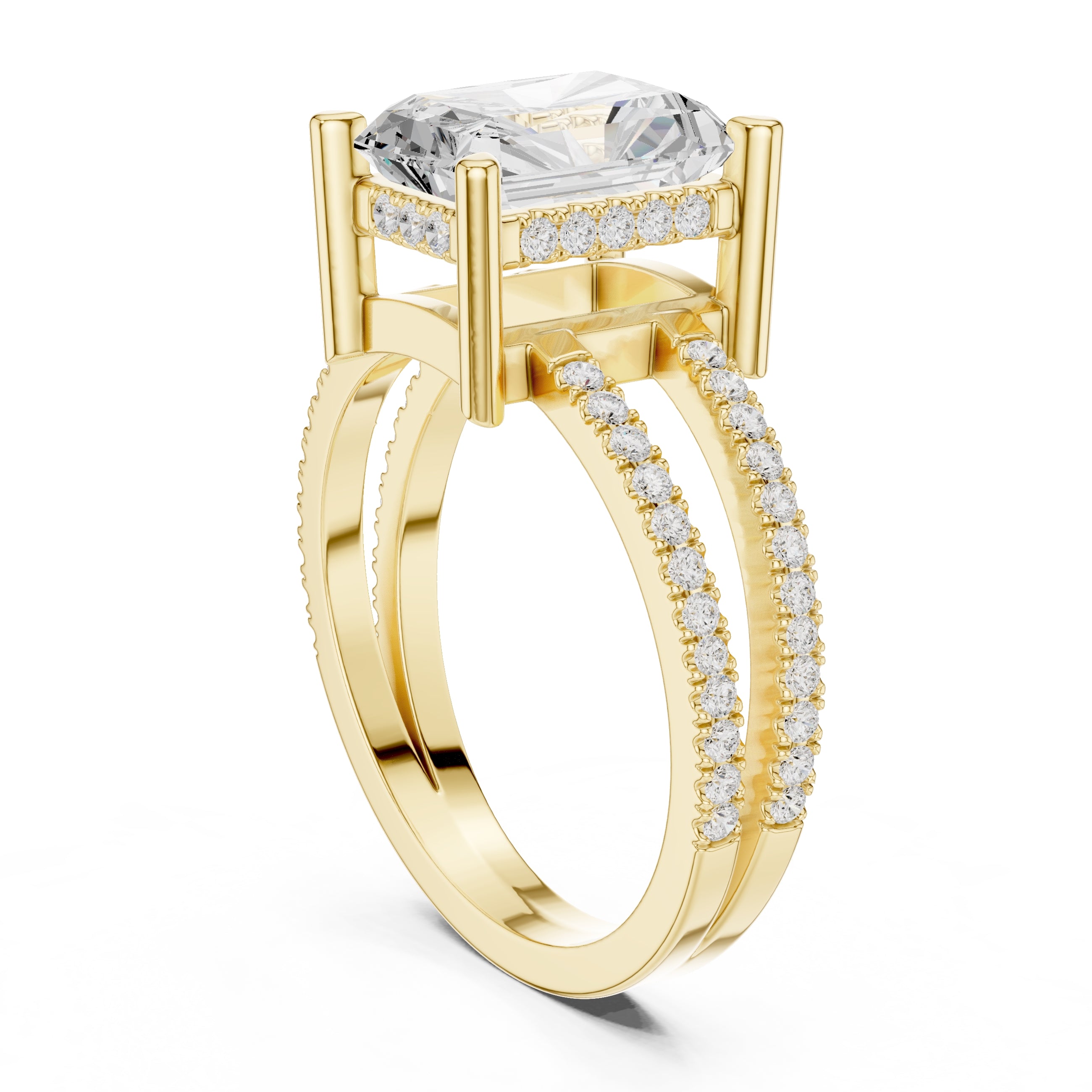 The Crowned Bridge Ring 3ct Yellow Gold Radiant