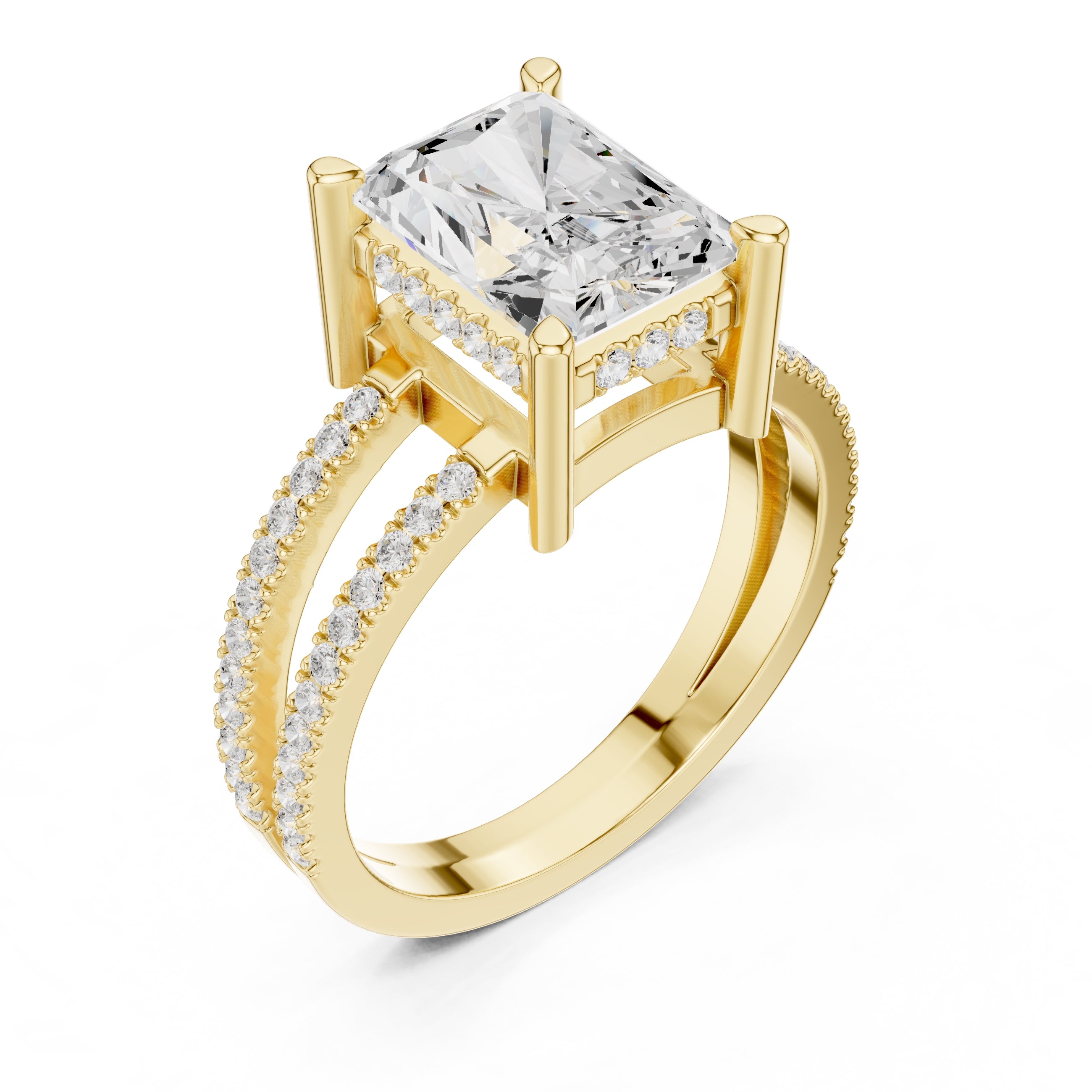 The Crowned Bridge Ring 3ct Yellow Gold Radiant