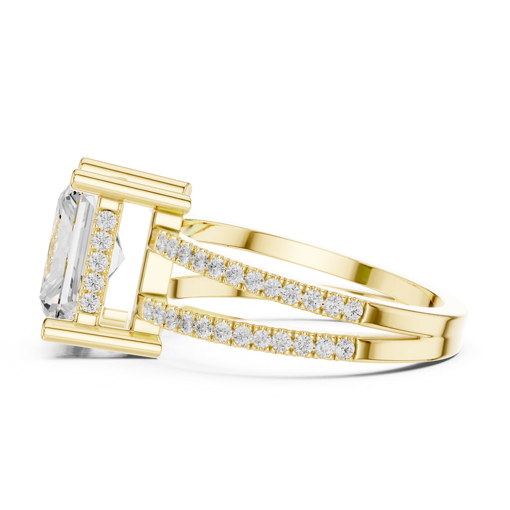 The Crowned Bridge Ring 3ct Yellow Gold Radiant