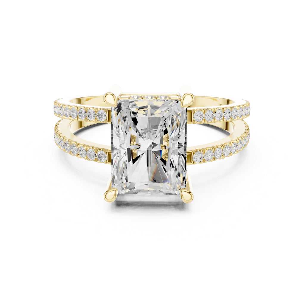 The Crowned Bridge Ring 3ct Yellow Gold Radiant