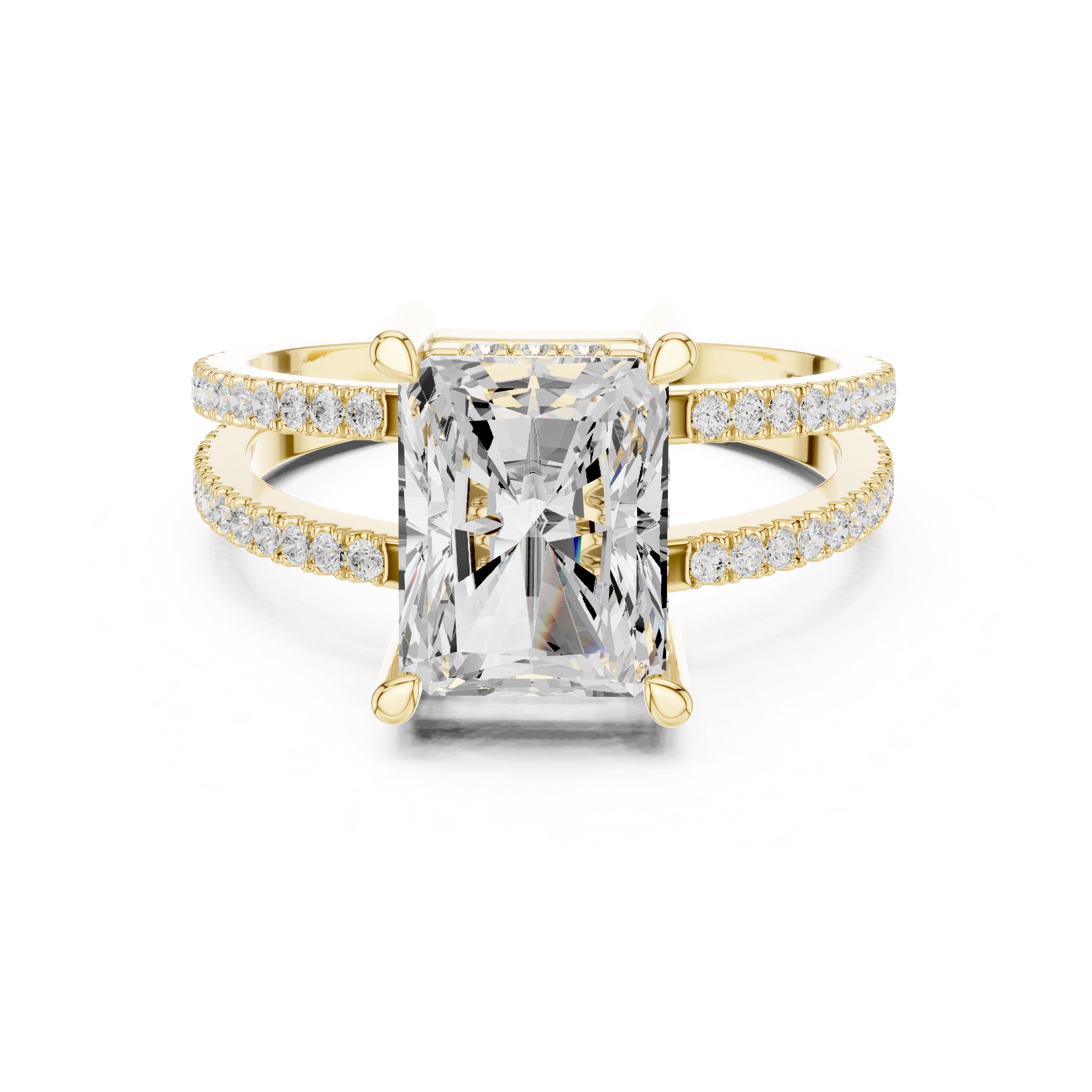 The Crowned Bridge Ring 3ct Yellow Gold Radiant