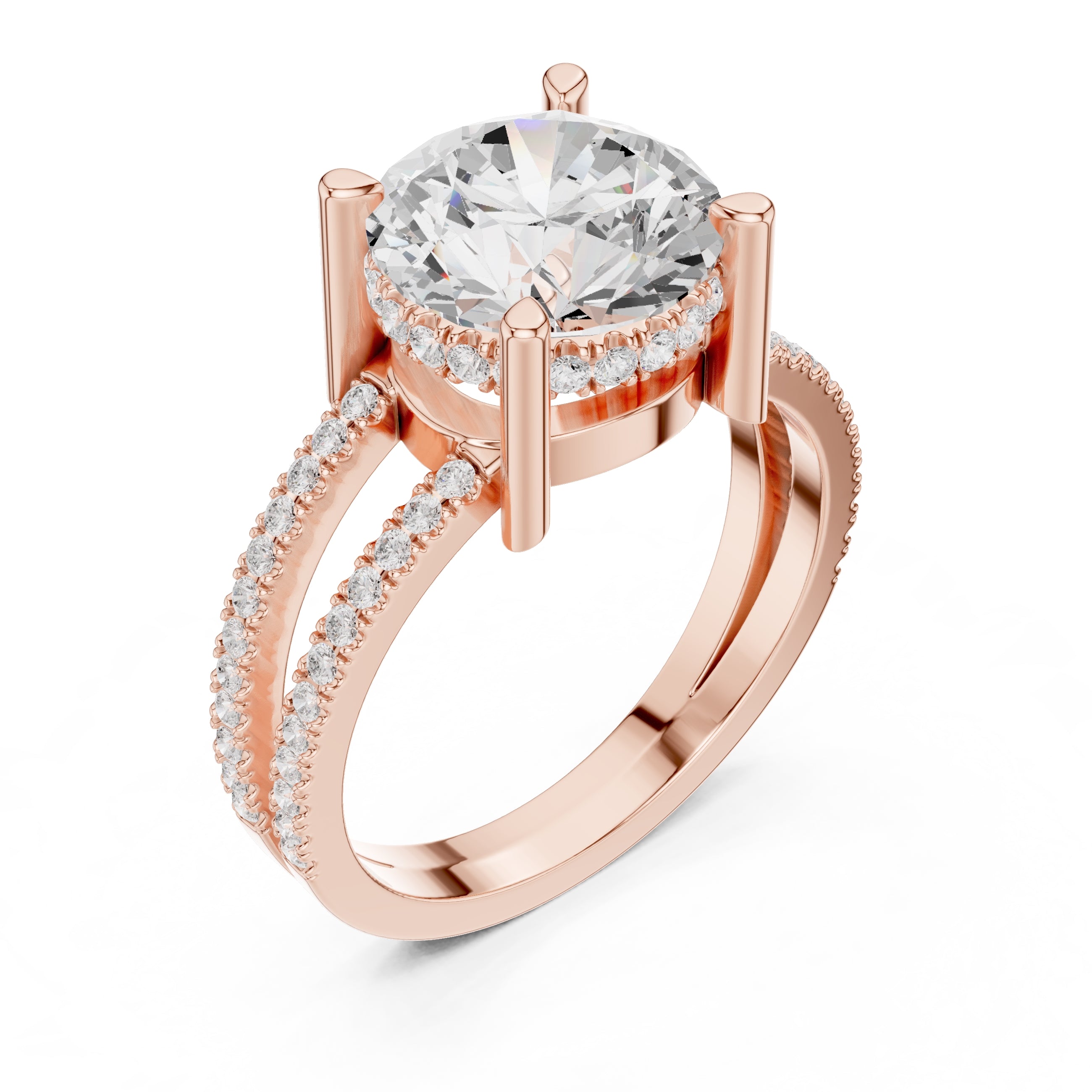 The Crowned Bridge Ring 3ct Rose Gold Round
