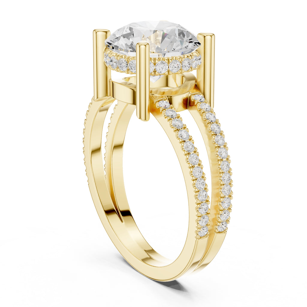 The Crowned Bridge Ring 3ct Yellow Gold Round