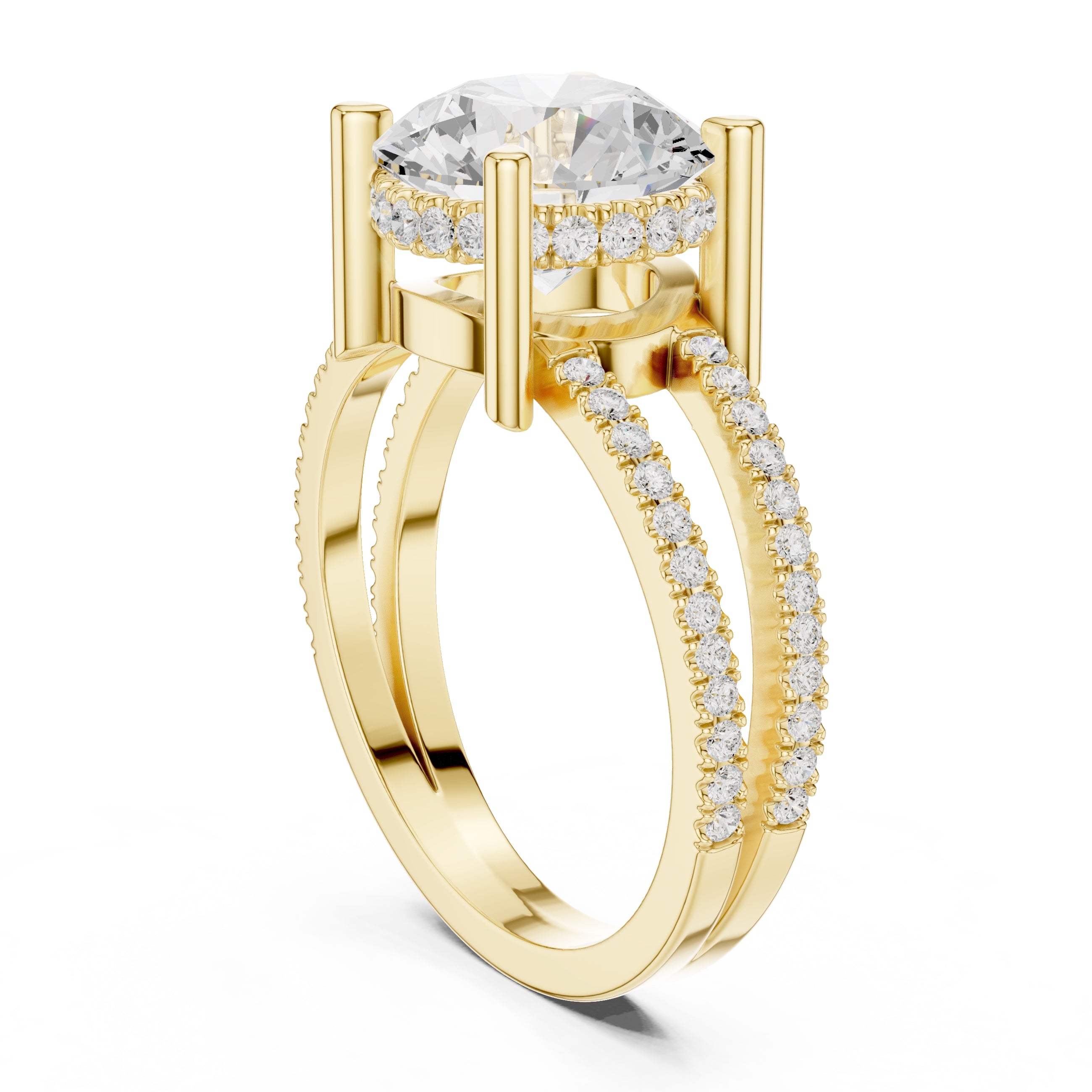 The Crowned Bridge Ring 3ct Yellow Gold Round