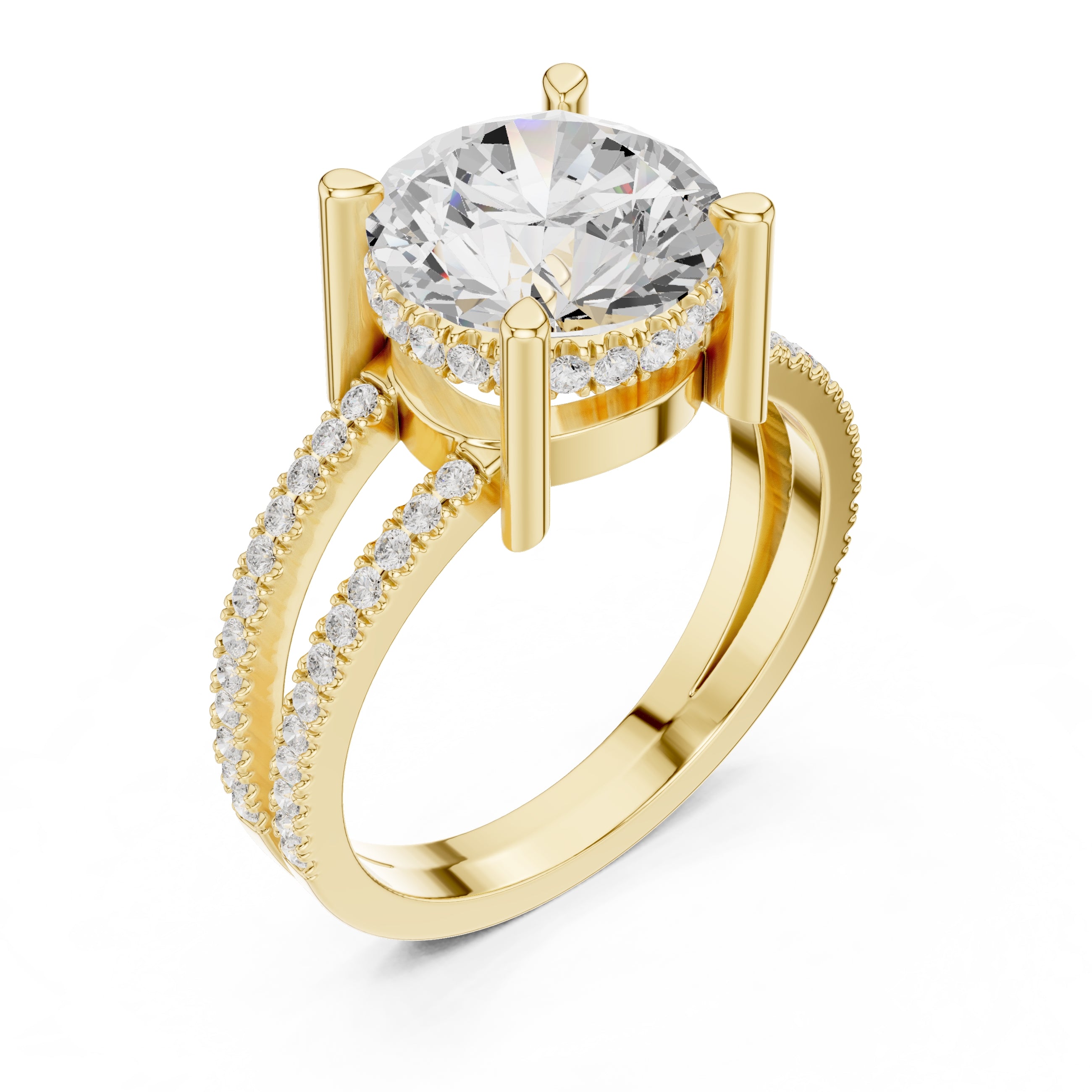 The Crowned Bridge Ring 3ct Yellow Gold Round