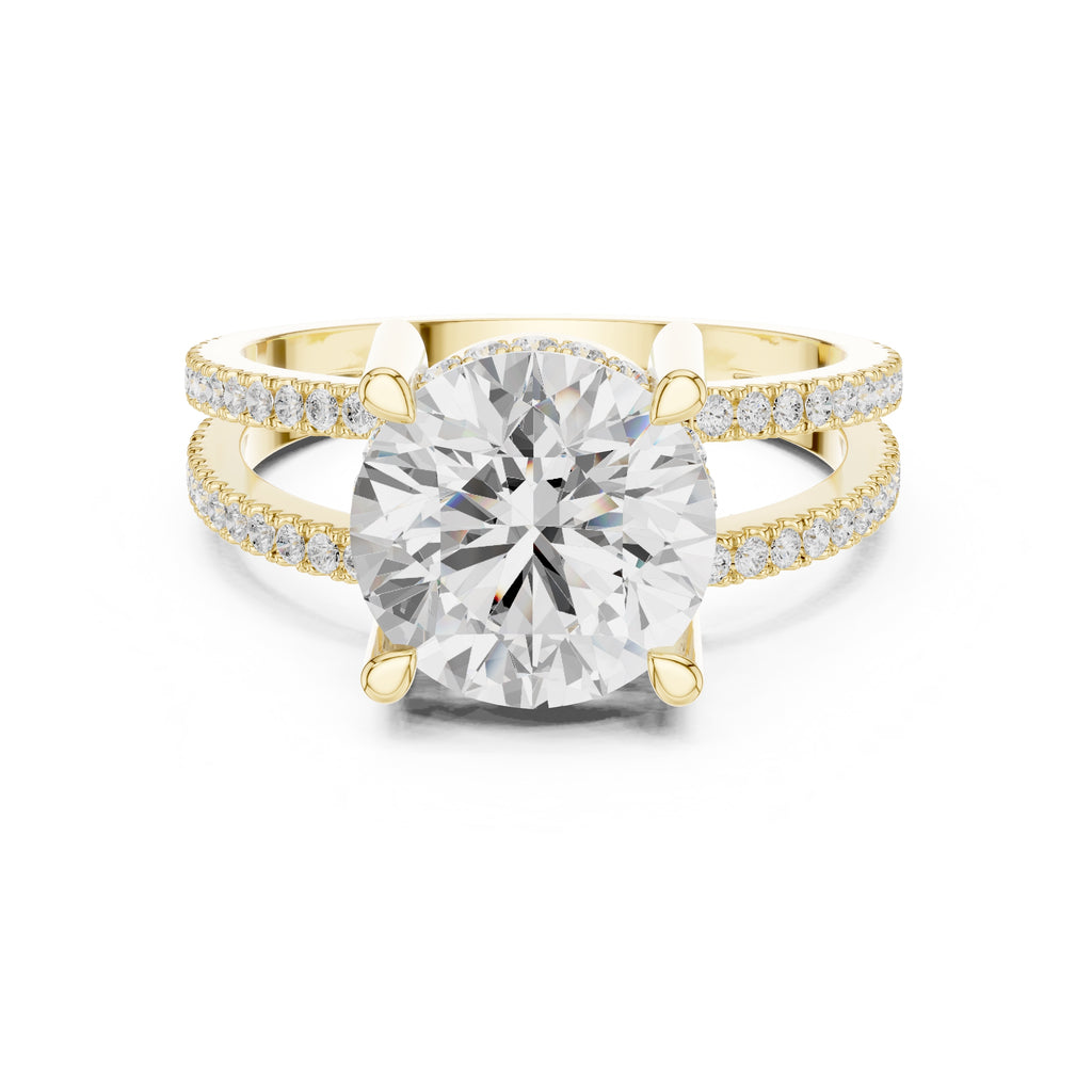 The Crowned Bridge Ring 3ct Yellow Gold Round