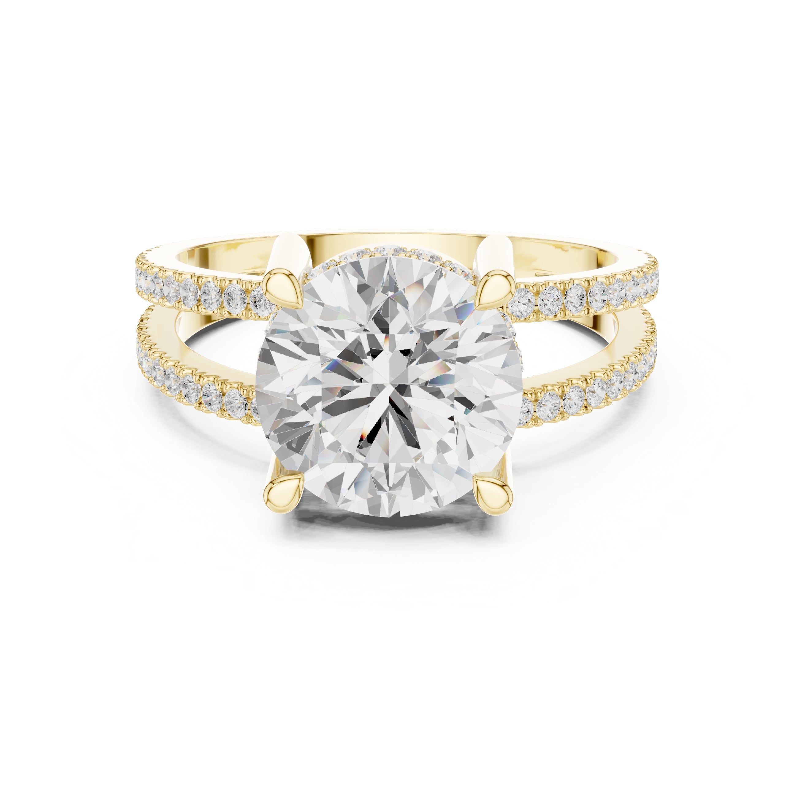 The Crowned Bridge Ring 3ct Yellow Gold Round