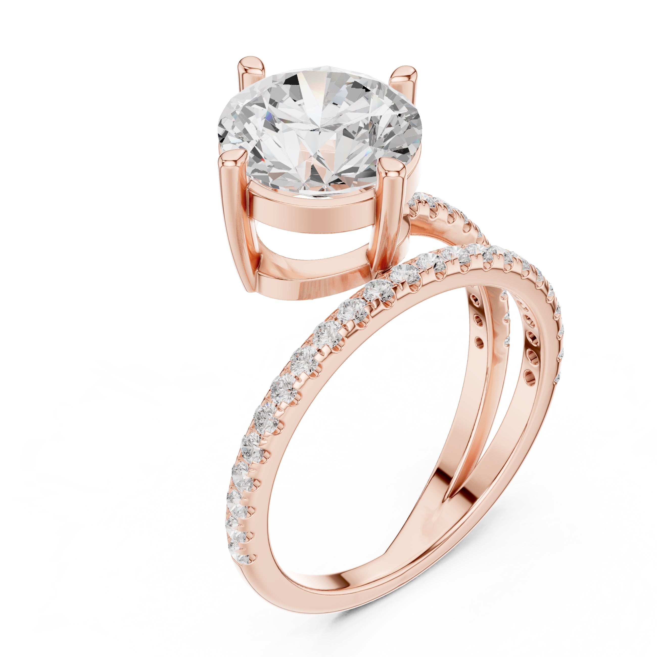 The Intertwined Harmony Ring 3ct Rose Gold Round