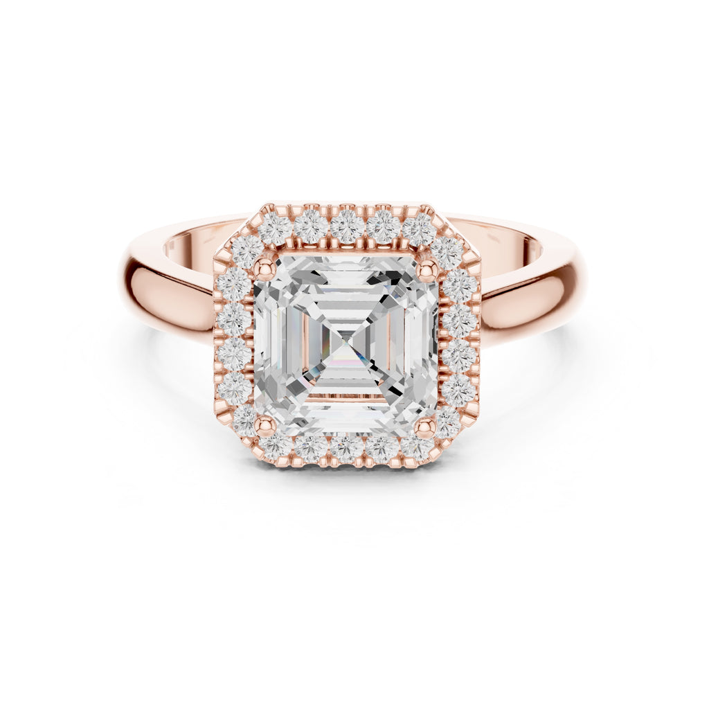 The Lumina Halo Ring 2ct Rose Gold Asscher