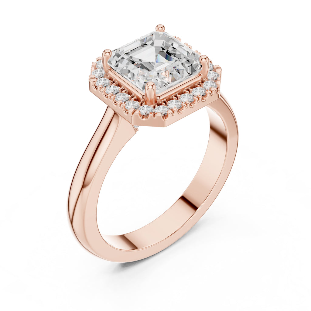 The Lumina Halo Ring 2ct Rose Gold Asscher