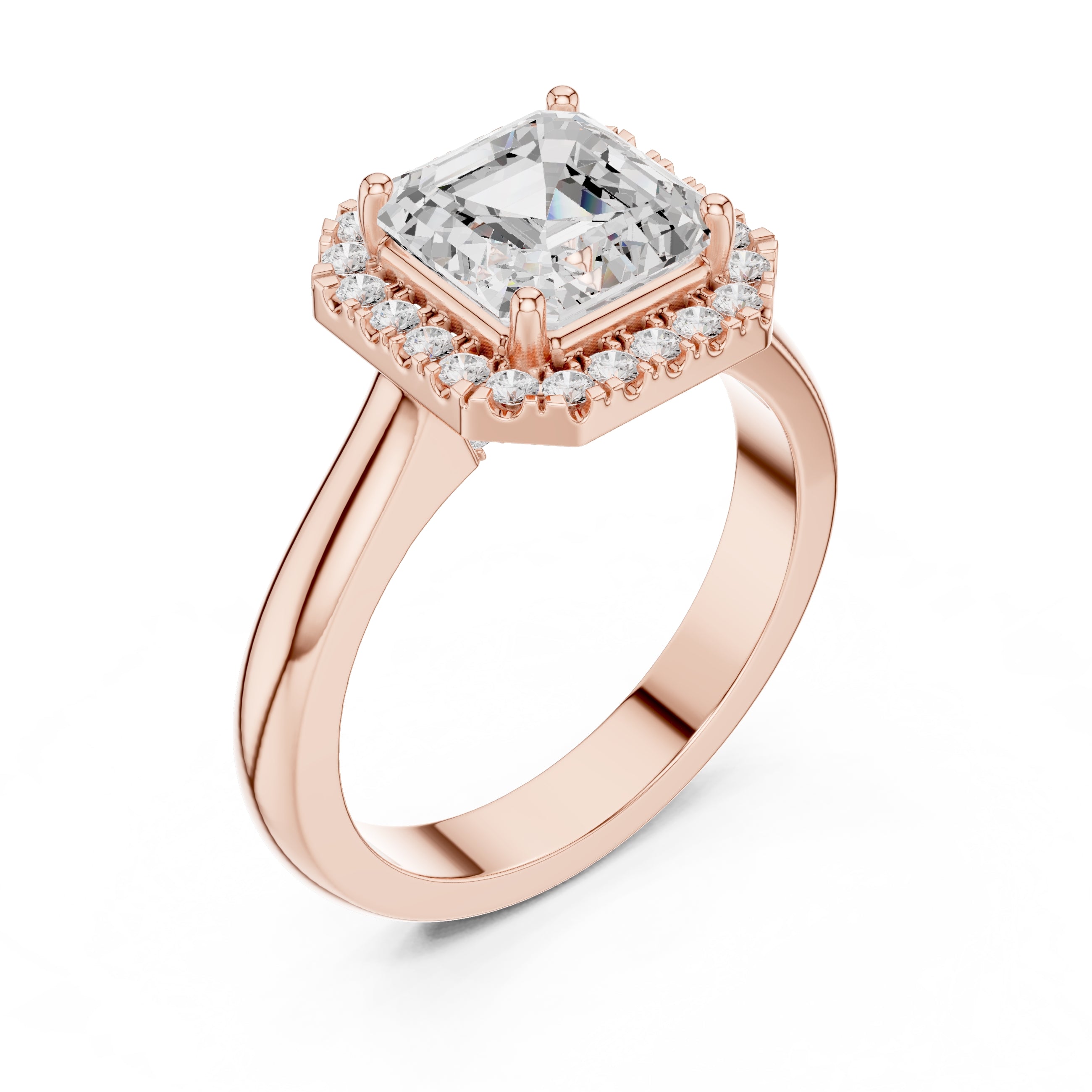 The Lumina Halo Ring 2ct Rose Gold Asscher
