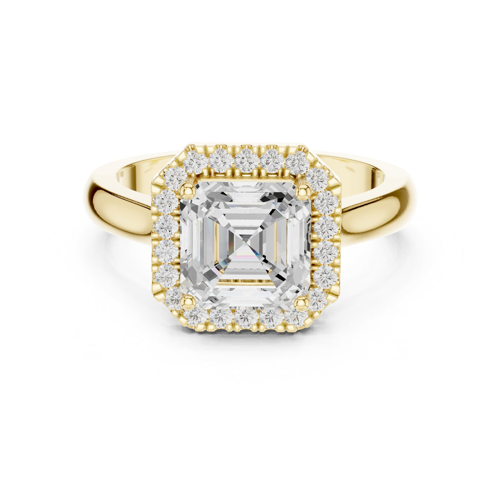 The Lumina Halo Ring 2ct Yellow Gold Asscher