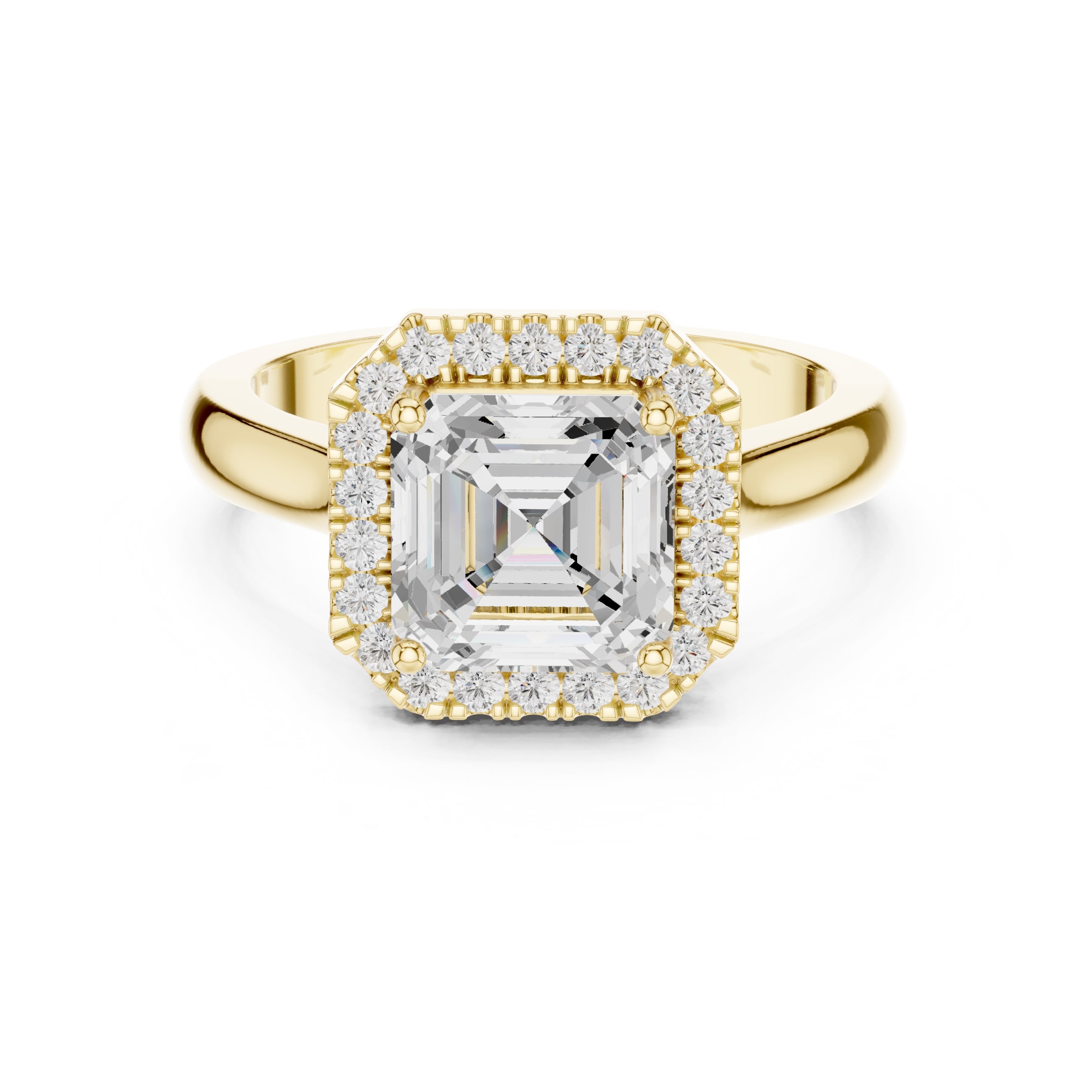 The Lumina Halo Ring 2ct Yellow Gold Asscher