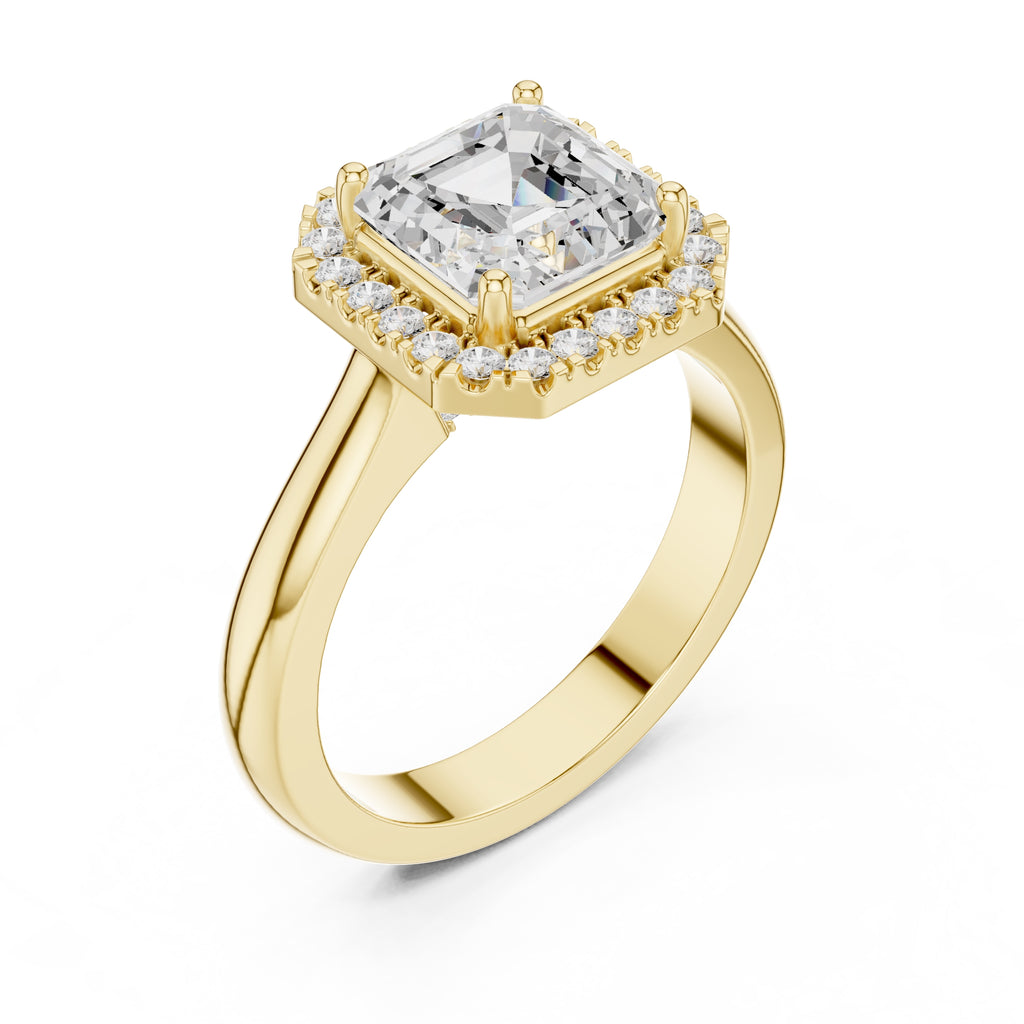 The Lumina Halo Ring 2ct Yellow Gold Asscher