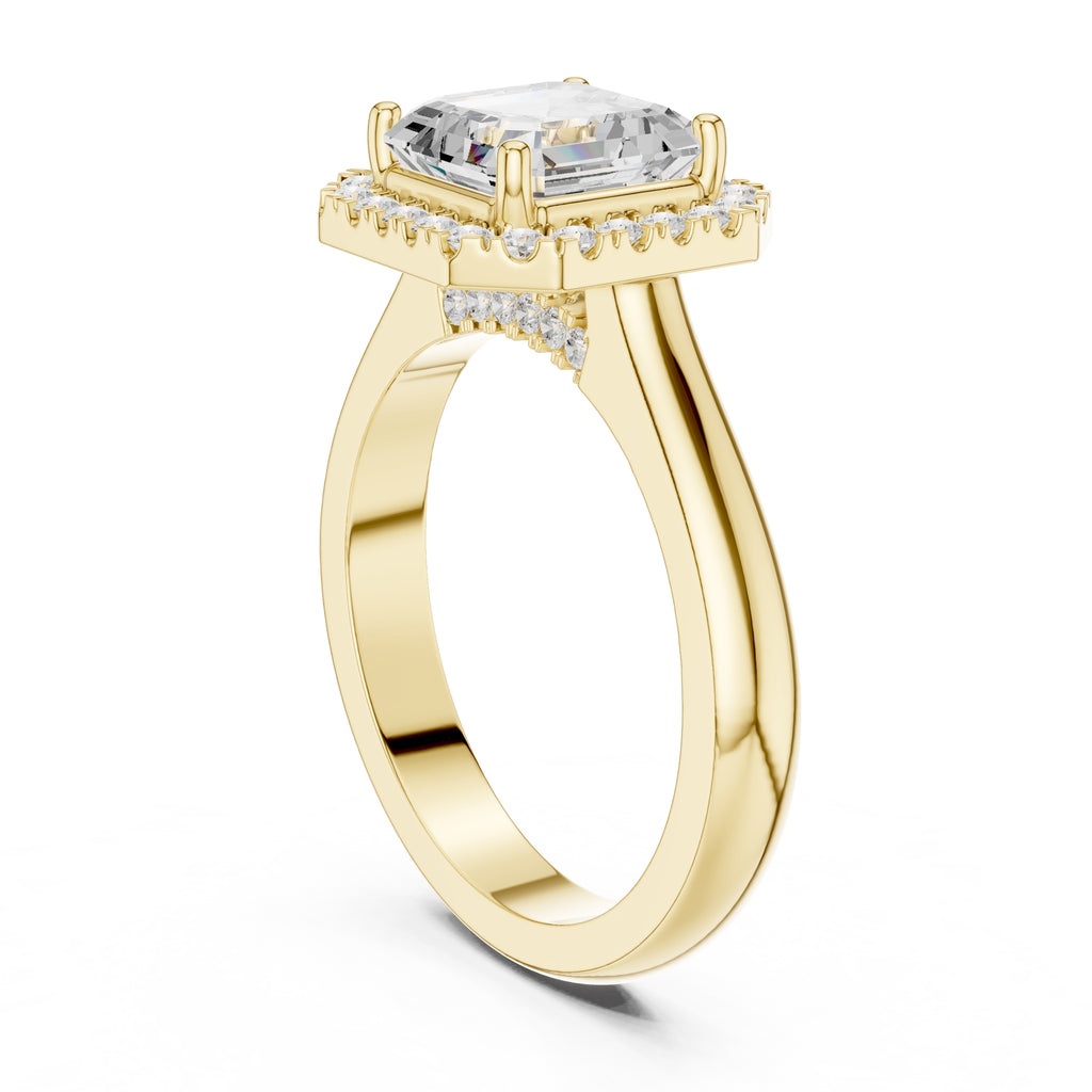 The Lumina Halo Ring 2ct Yellow Gold Asscher