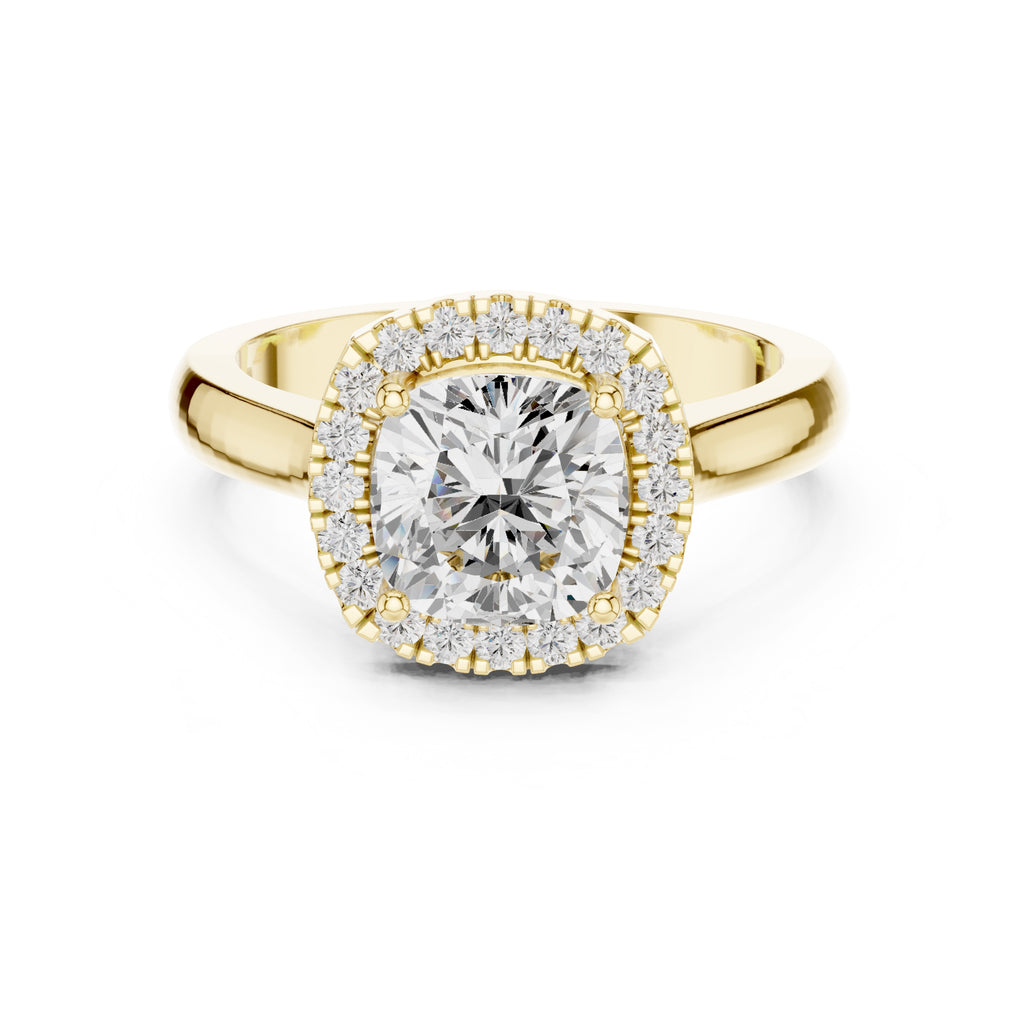 The Lumina Halo Ring 2ct Yellow Gold Cushion