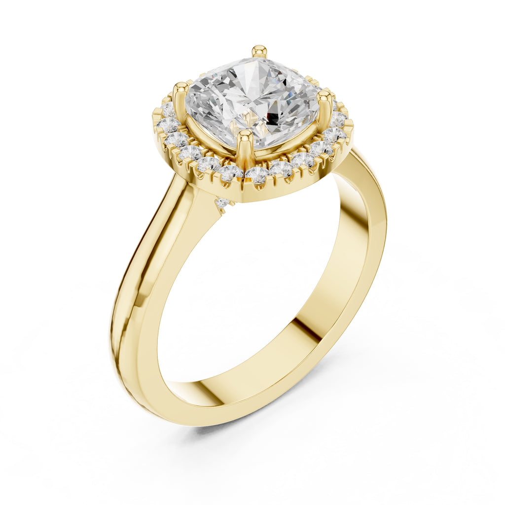 The Lumina Halo Ring 2ct Yellow Gold Cushion
