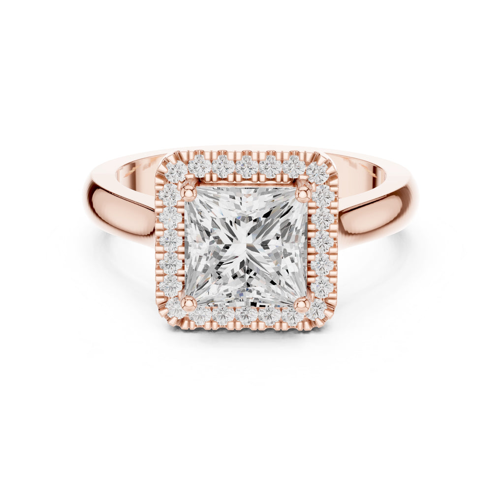 The Lumina Halo Ring 2ct Rose Gold Princess