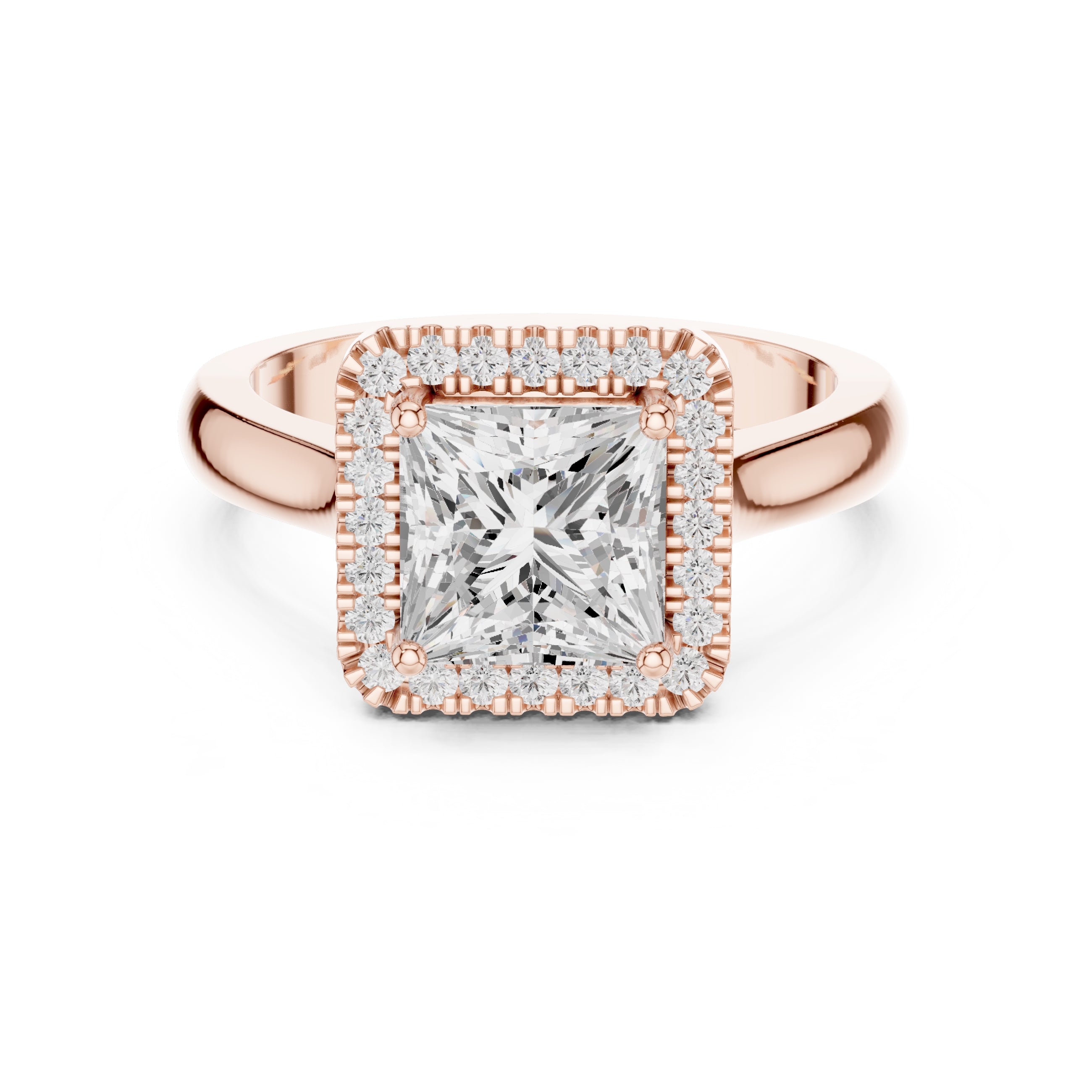 The Lumina Halo Ring 2ct Rose Gold Princess