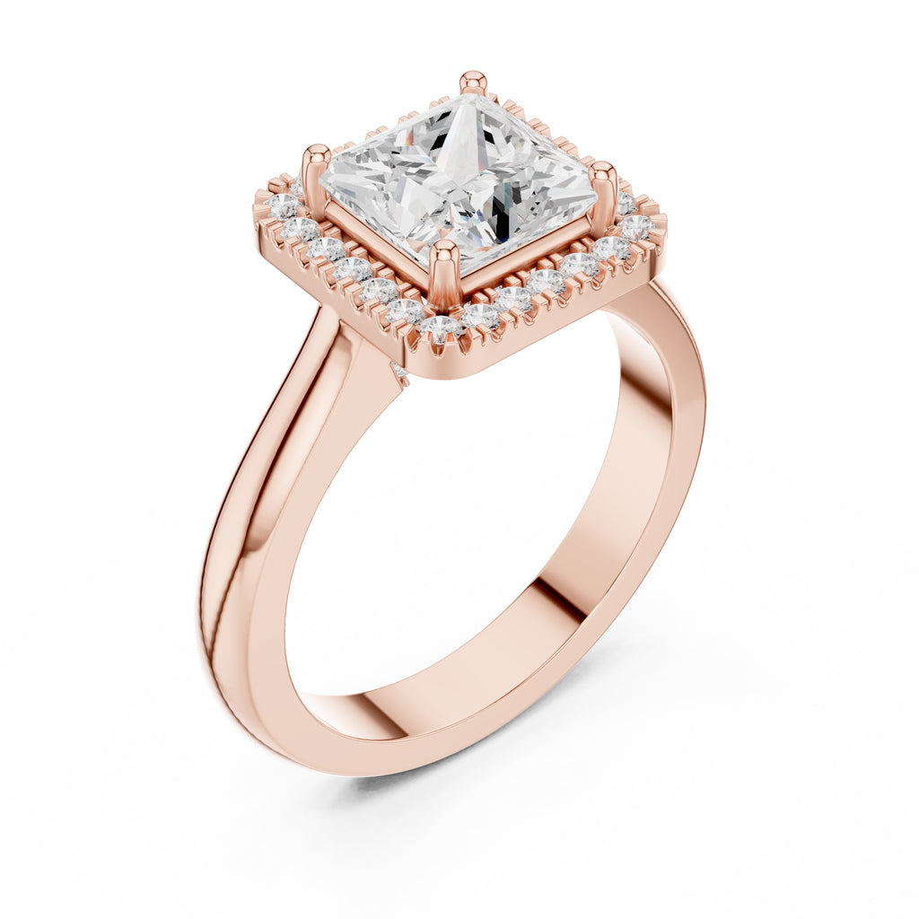 The Lumina Halo Ring 2ct Rose Gold Princess