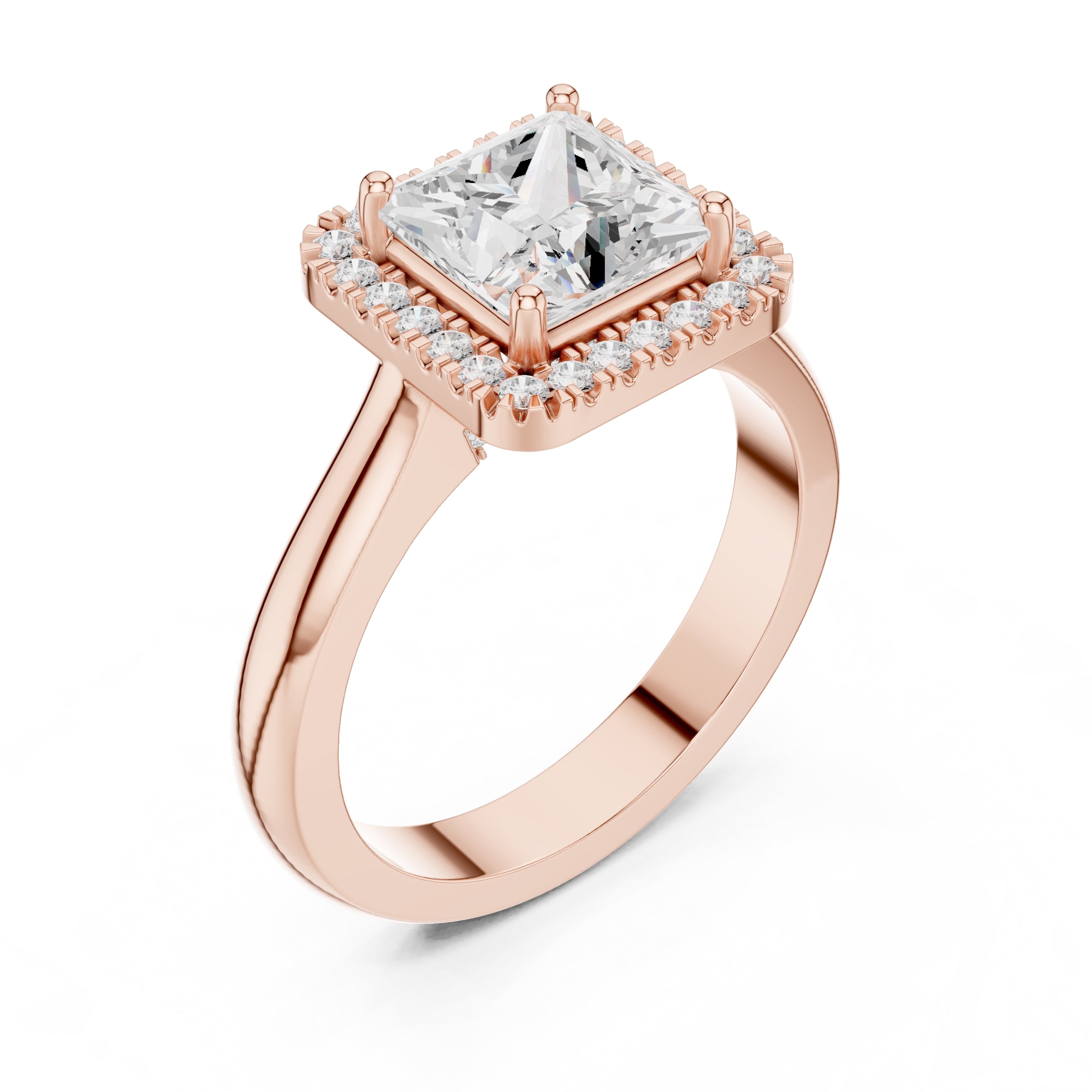 The Lumina Halo Ring 2ct Rose Gold Princess