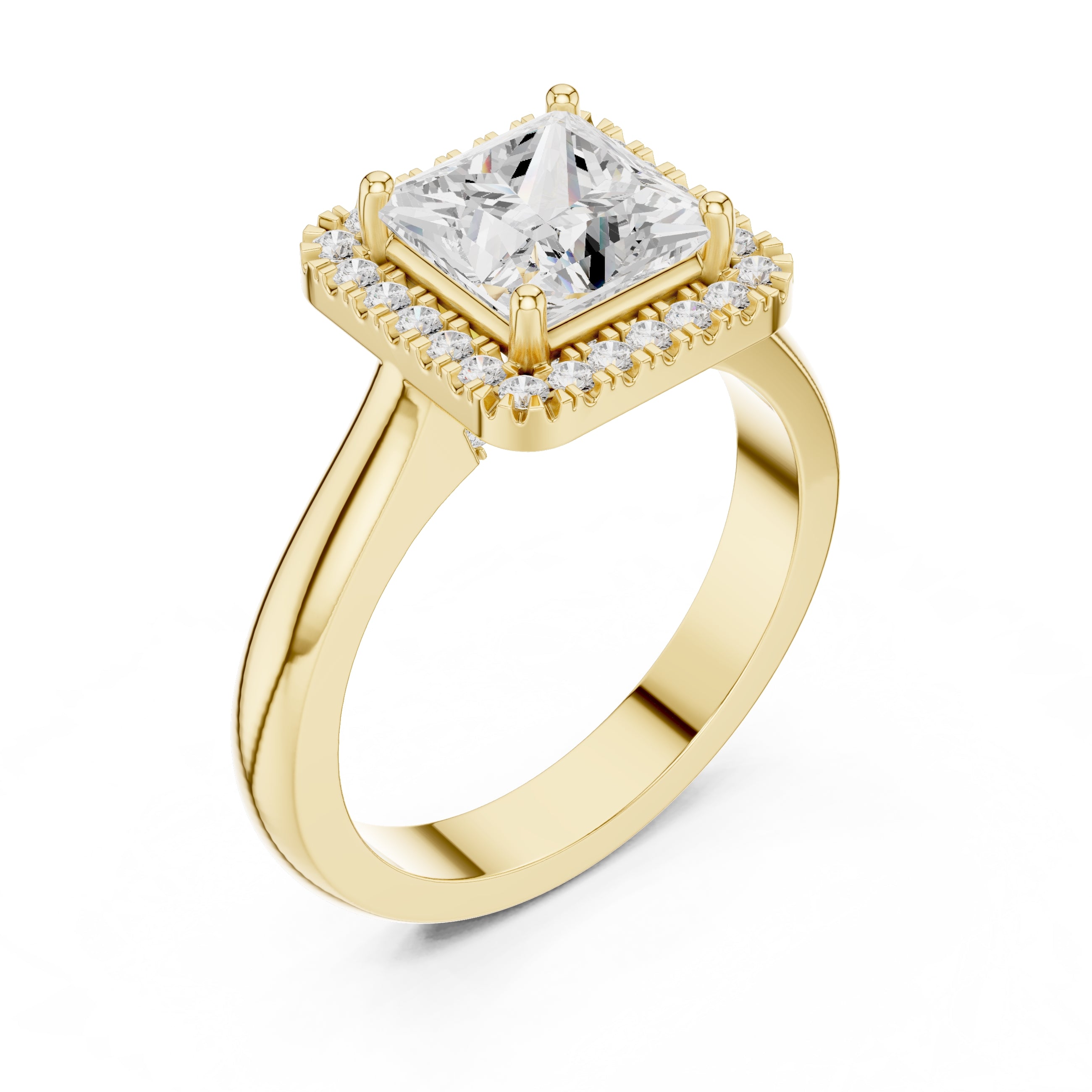 The Lumina Halo Ring 2ct Yellow Gold Princess