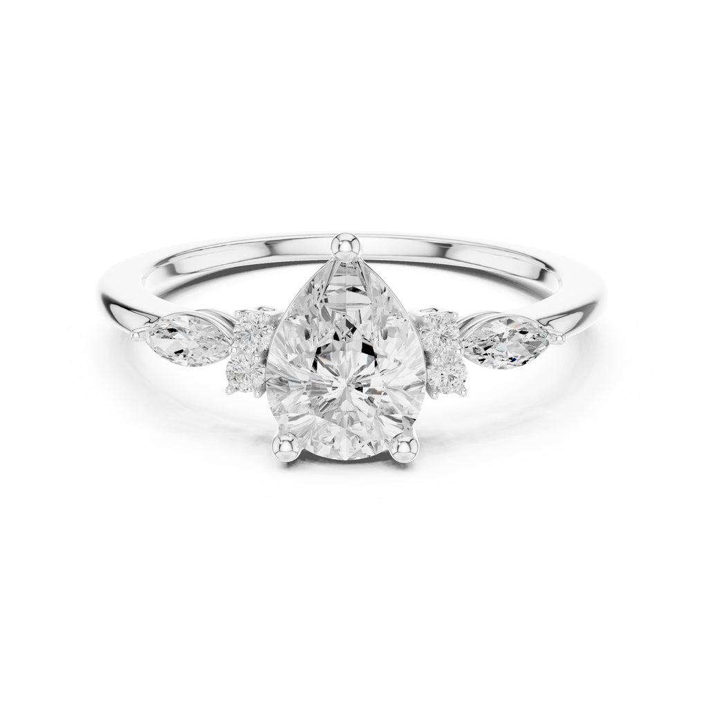 The Valencia Pear Cluster Ring 1ct White Gold