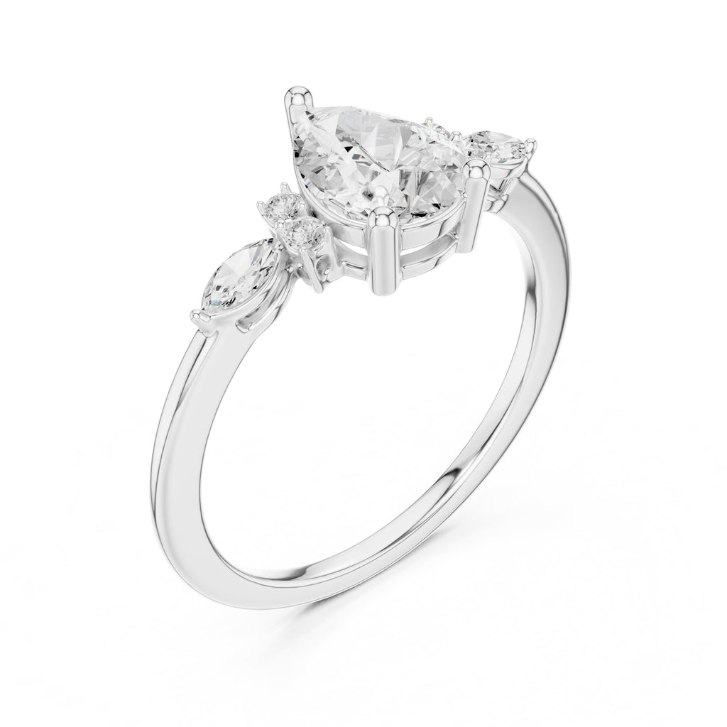 The Valencia Pear Cluster Ring 1ct White Gold