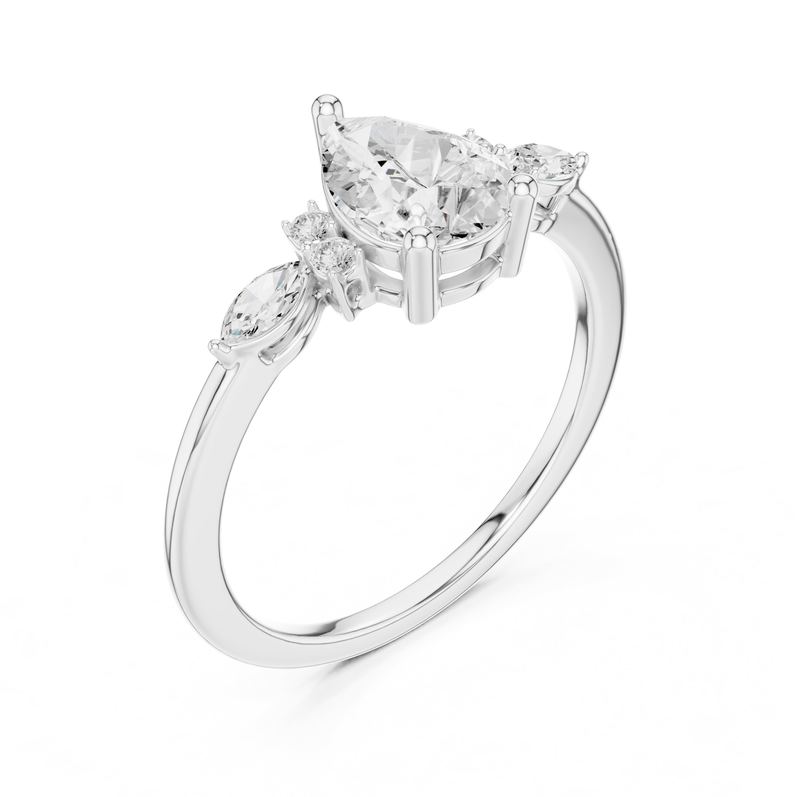 The Valencia Pear Cluster Ring 1ct White Gold