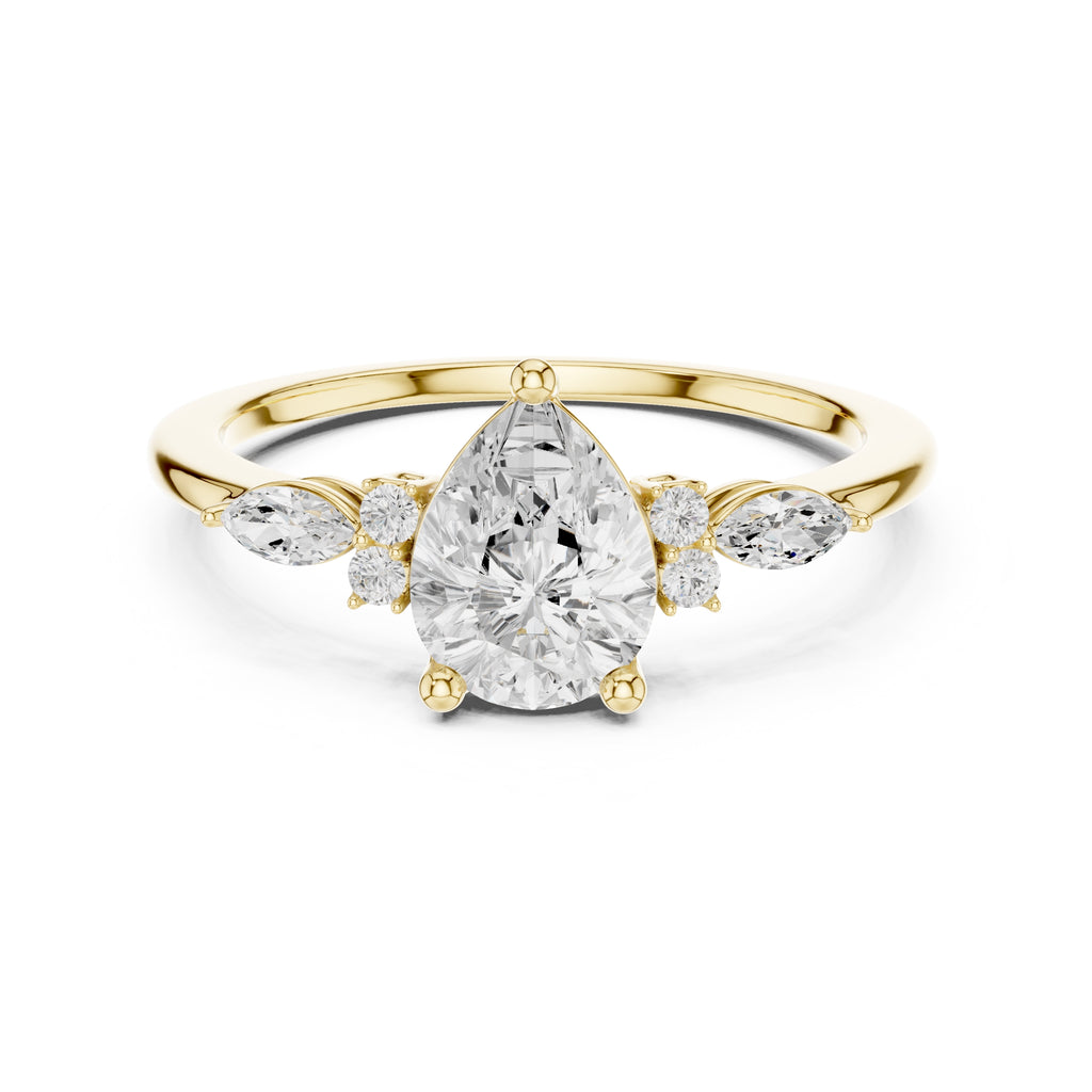 The Valencia Pear Cluster Ring 1ct Yellow Gold