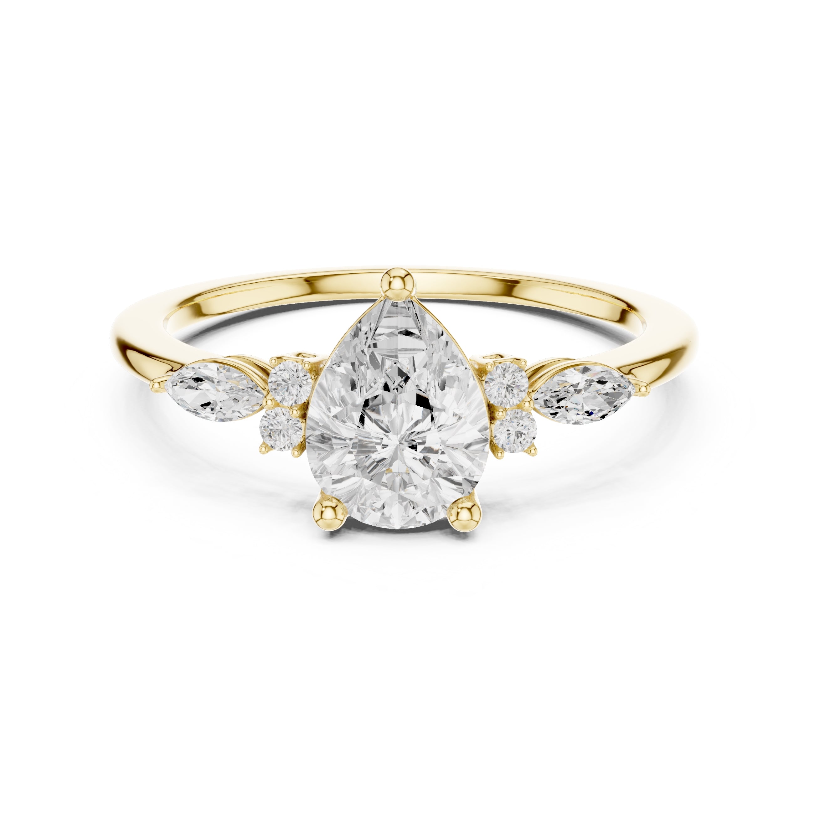 The Valencia Pear Cluster Ring 1ct Yellow Gold