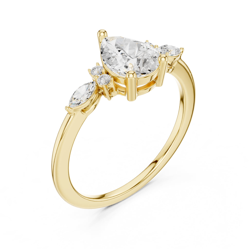 The Valencia Pear Cluster Ring 1ct Yellow Gold