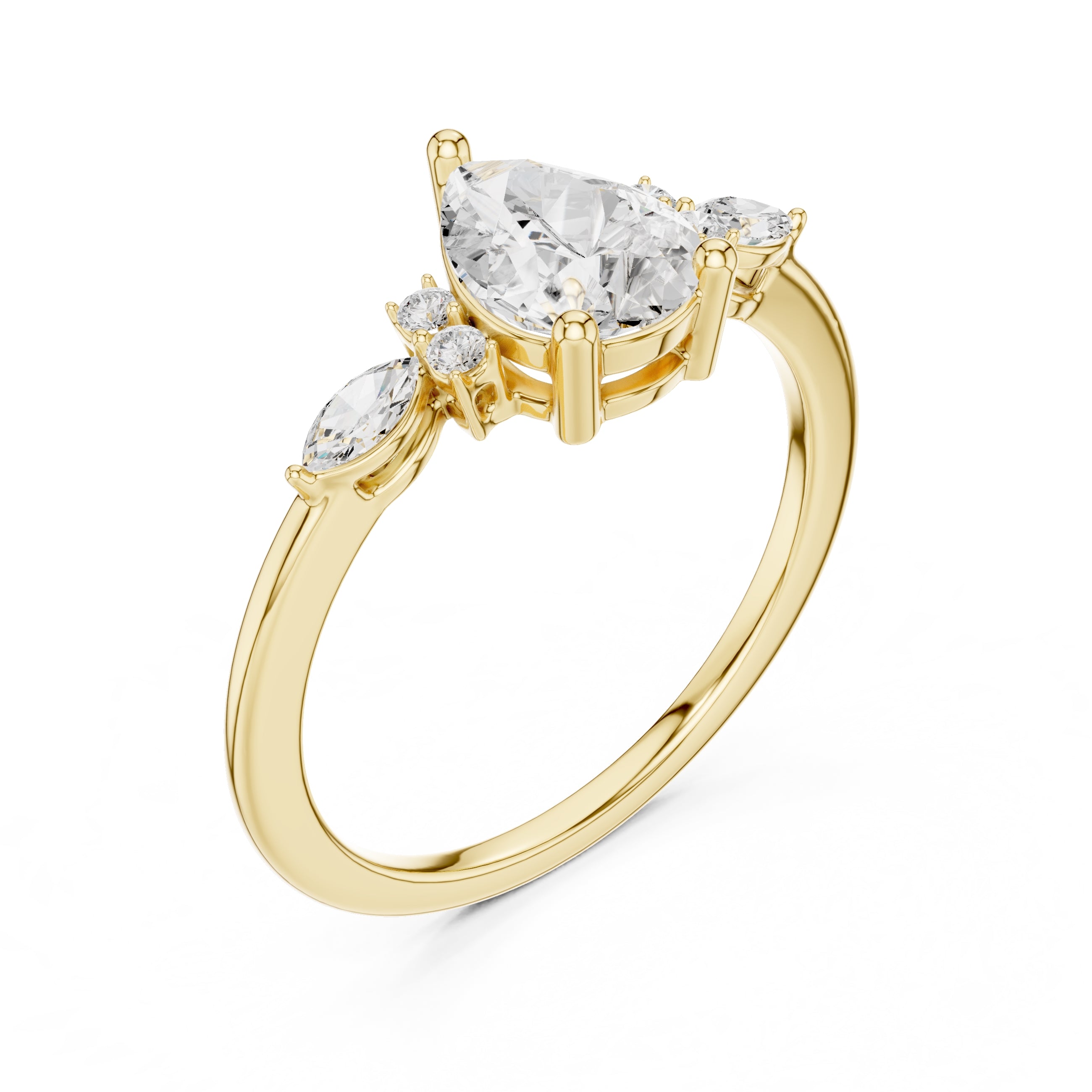 The Valencia Pear Cluster Ring 1ct Yellow Gold