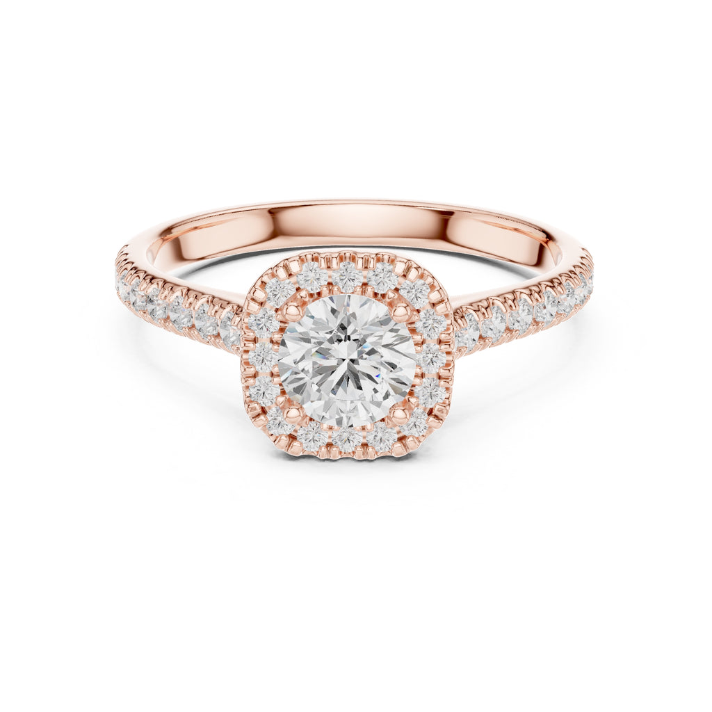 The Vintage Milgrain Halo Ring 0.7ct Rose Gold