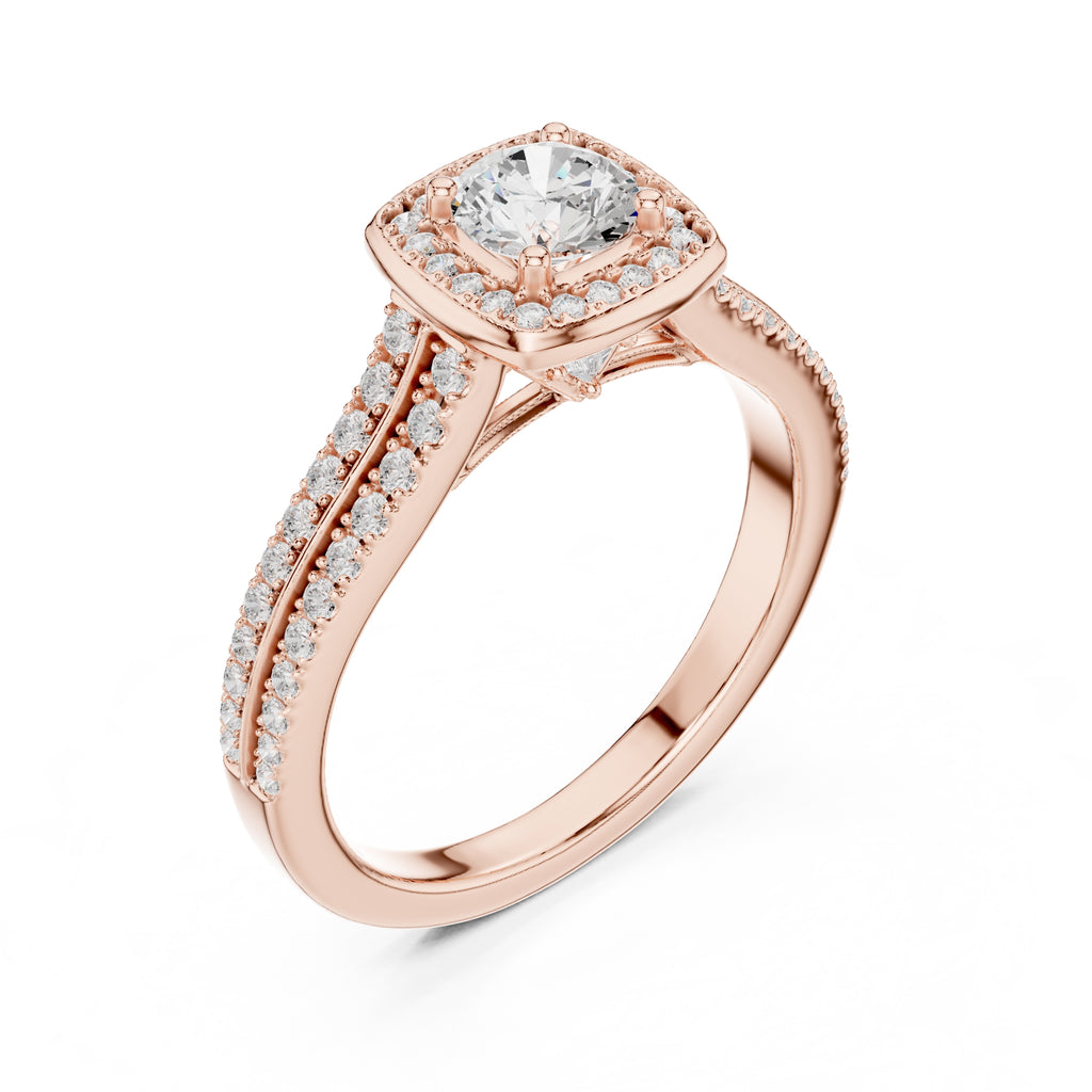 The Golden Radiance Halo Ring 0.5ct Rose Gold