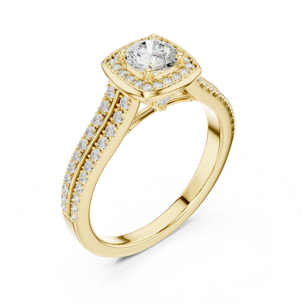 The Golden Radiance Halo Ring 0.5ct Yellow Gold