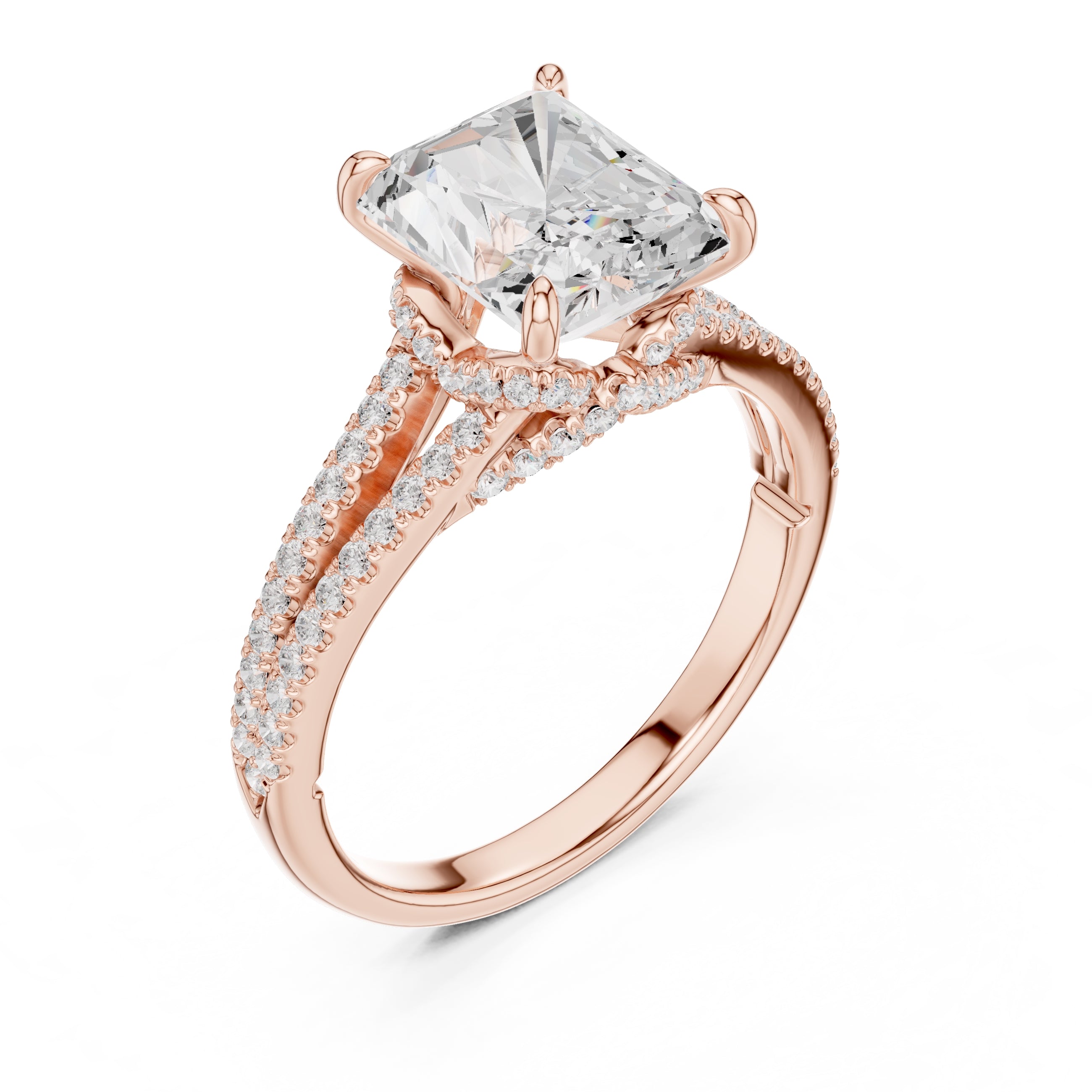 2.5 ct Radiant Entwined Crossover Ring 2.5ct Rose Gold