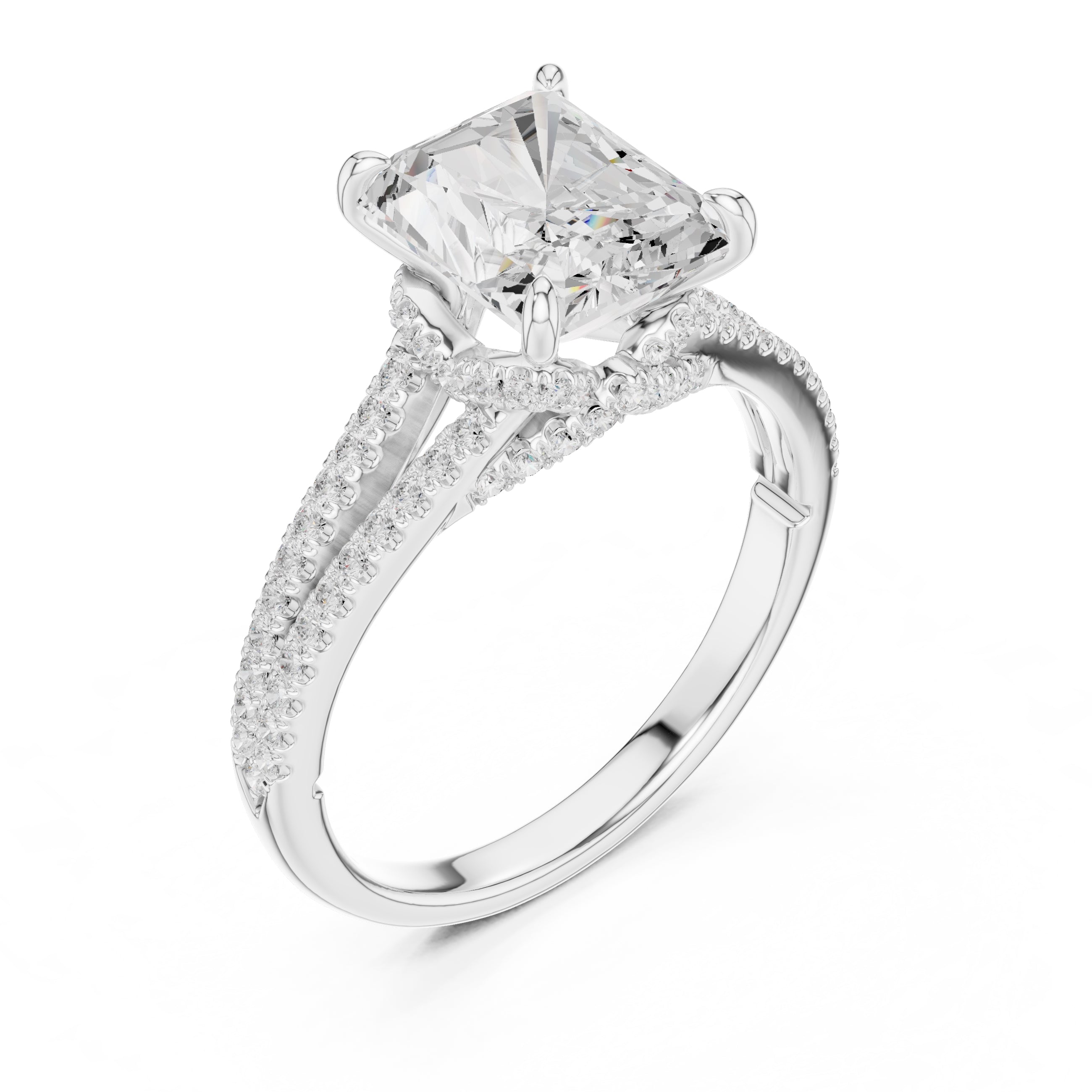 2.5 ct Radiant Entwined Crossover Ring 2.5ct White Gold