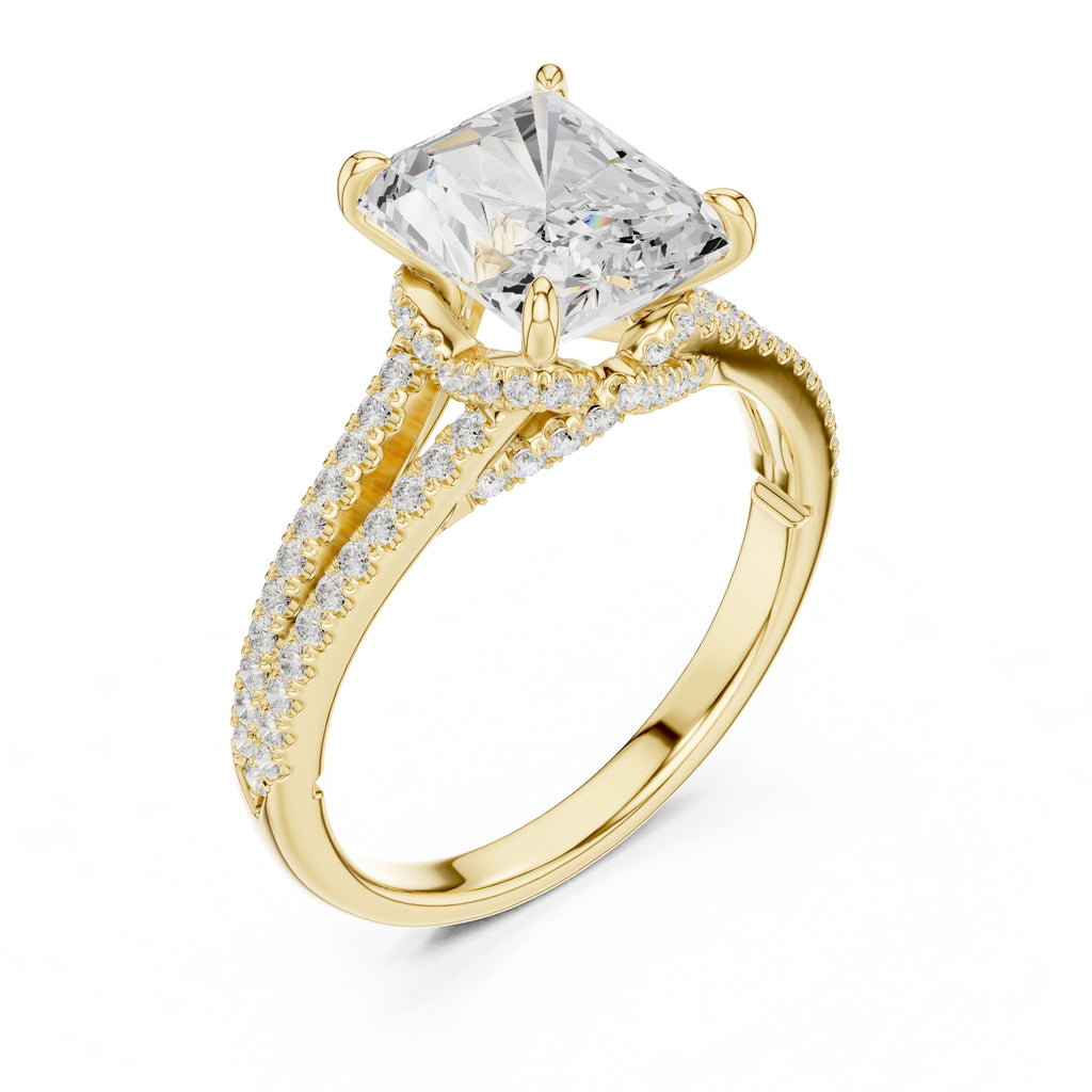 2.5 ct Radiant Entwined Crossover Ring 2.5ct Yellow Gold