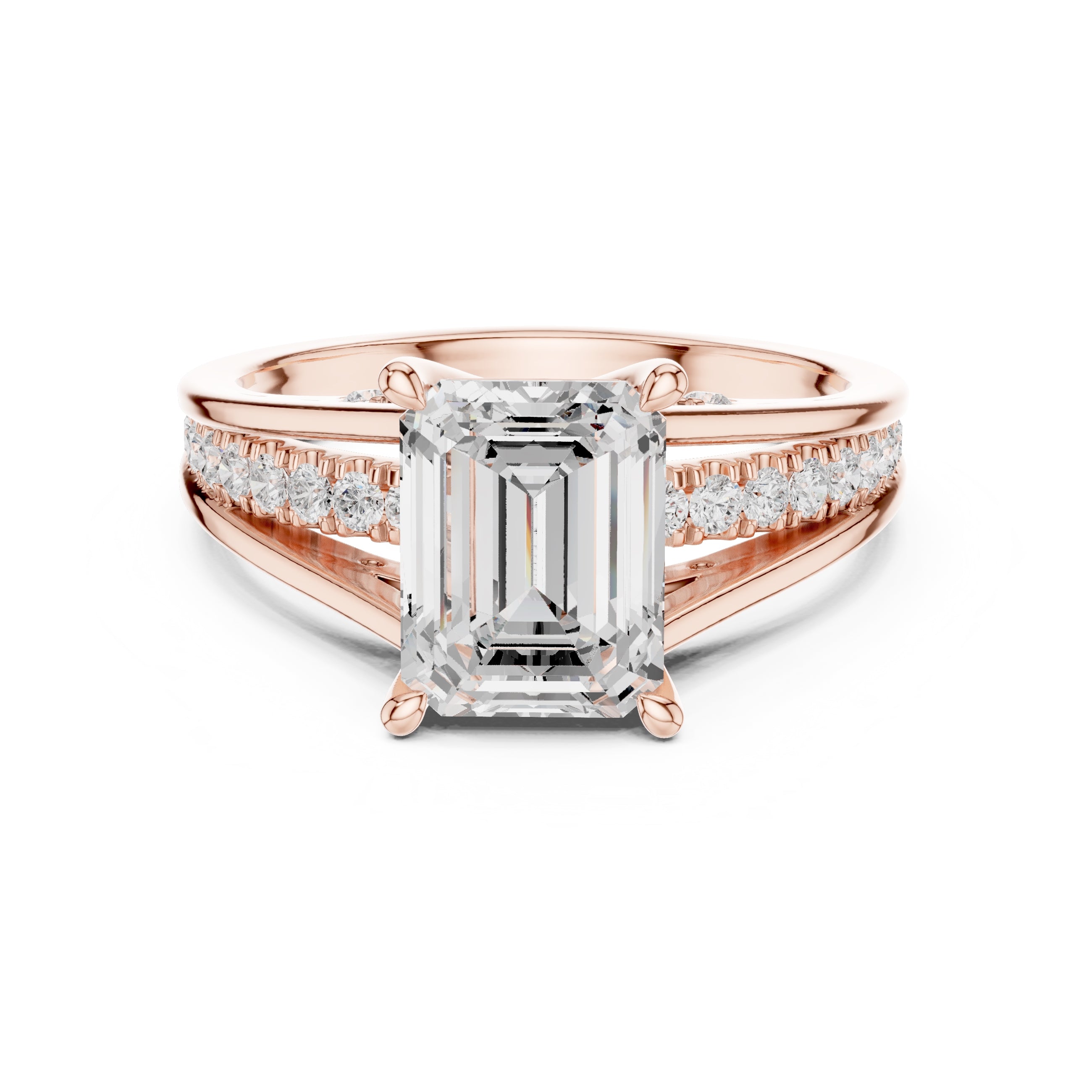 2 ct Emerald-Cut Multi-Row Split Shank Ring 2.05ct Rose Gold