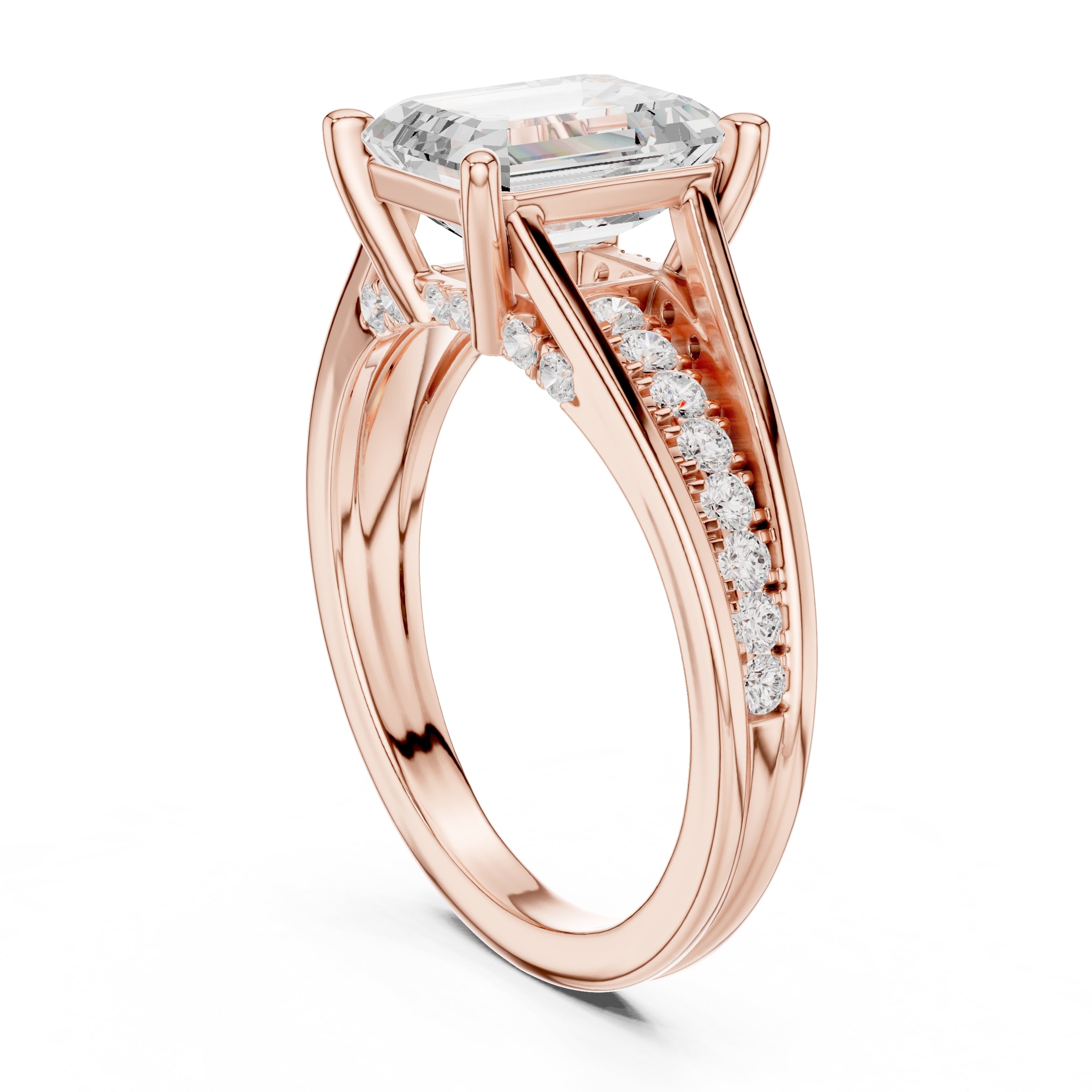 2 ct Emerald-Cut Multi-Row Split Shank Ring 2.05ct Rose Gold
