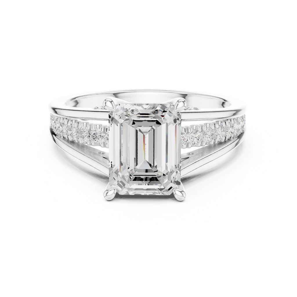 2 ct Emerald-Cut Multi-Row Split Shank Ring 2.05ct White Gold