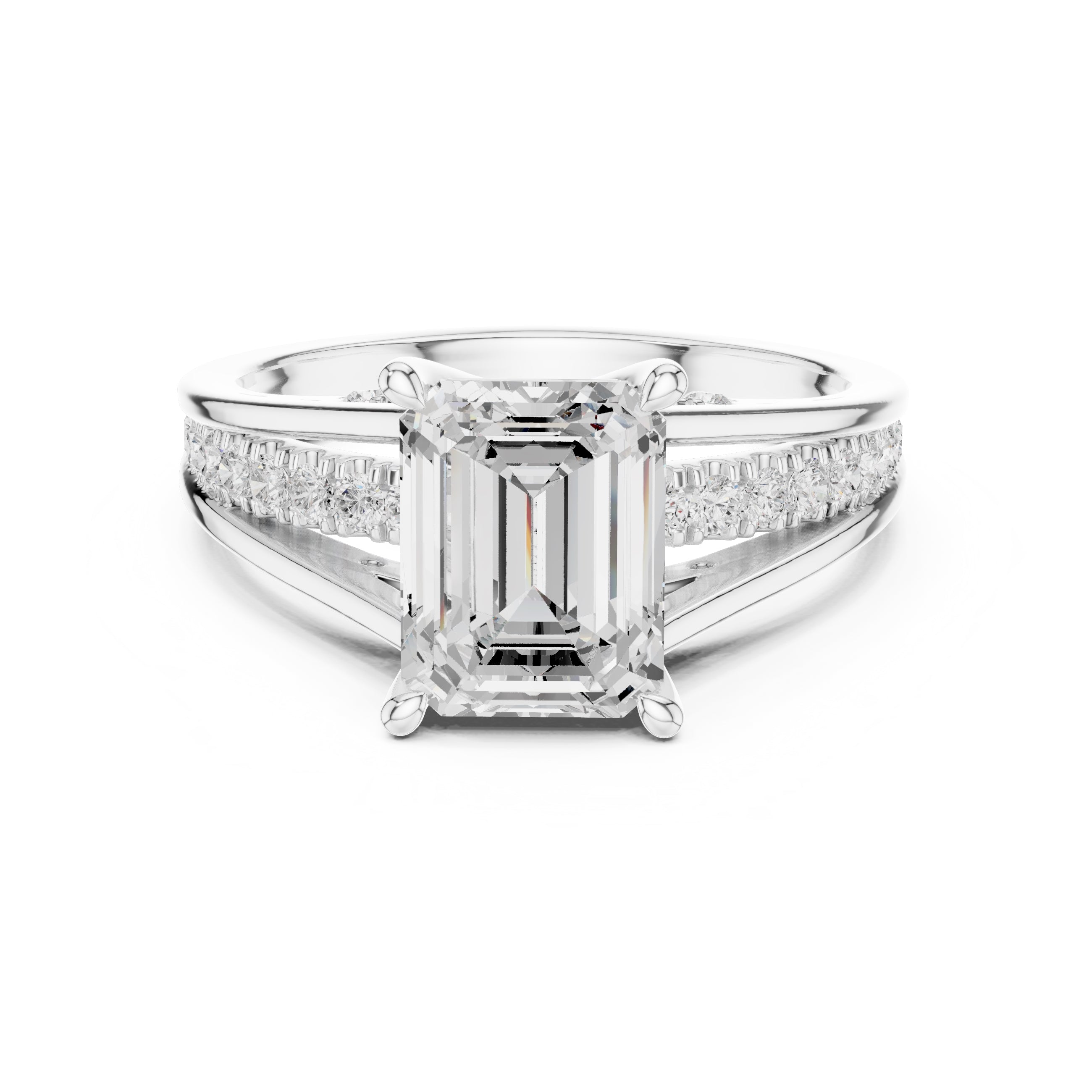 2 ct Emerald-Cut Multi-Row Split Shank Ring 2.05ct White Gold