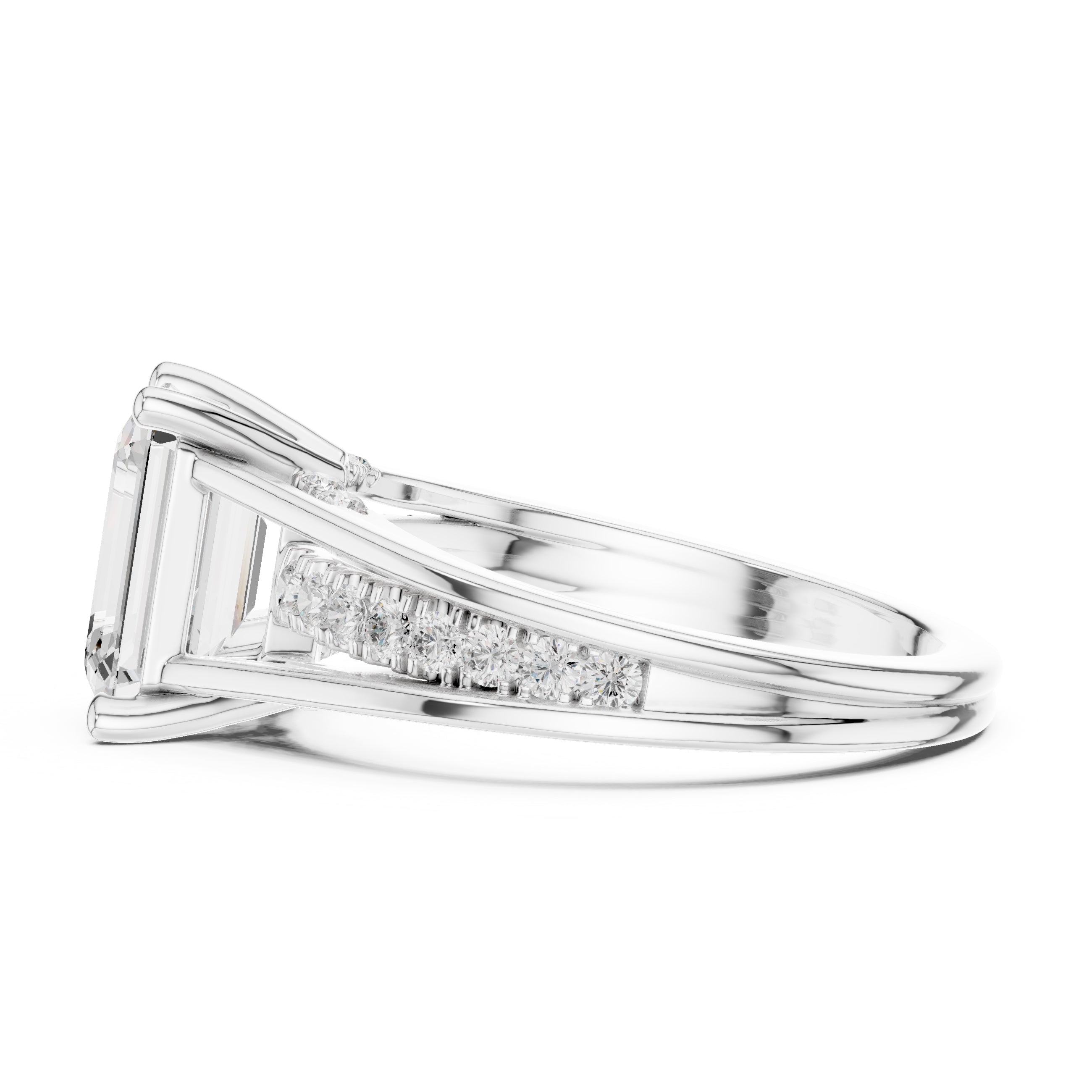 2 ct Emerald-Cut Multi-Row Split Shank Ring 2.05ct White Gold
