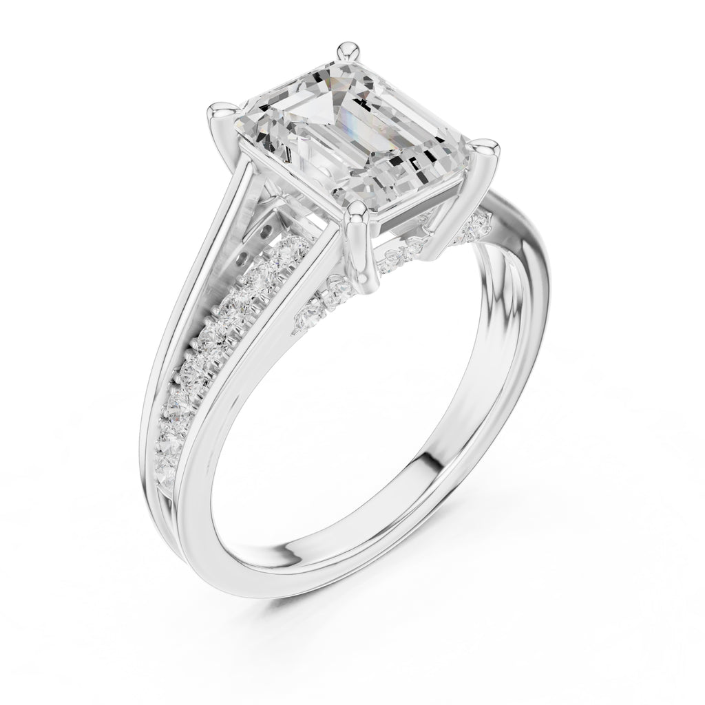 2 ct Emerald-Cut Multi-Row Split Shank Ring 2.05ct White Gold
