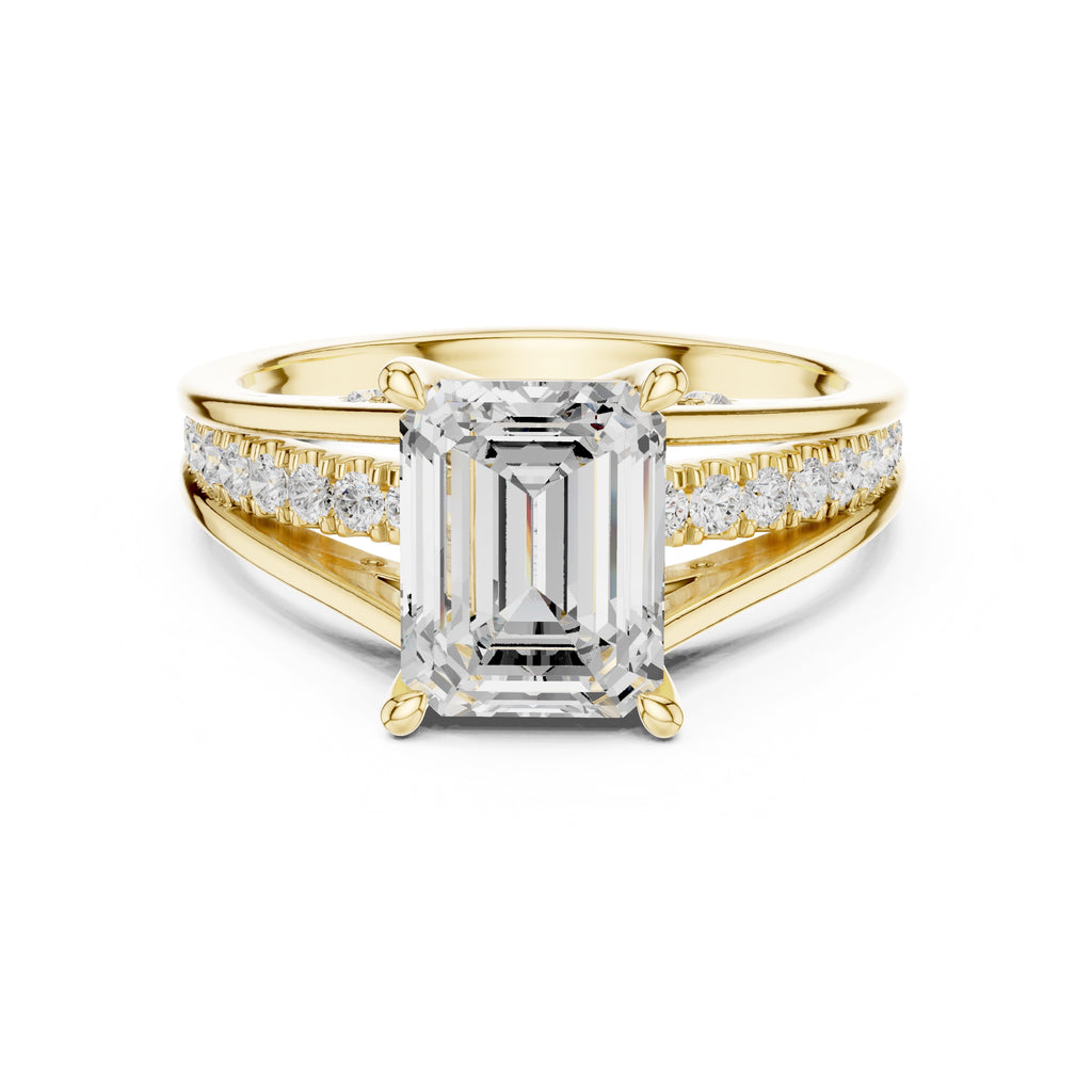 2 ct Emerald-Cut Multi-Row Split Shank Ring 2.05ct Yellow Gold