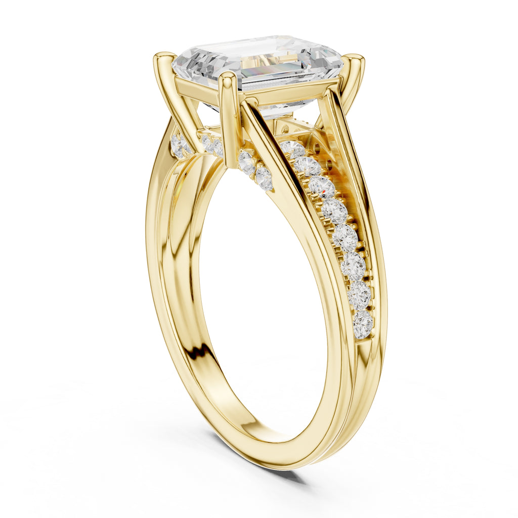 2 ct Emerald-Cut Multi-Row Split Shank Ring 2.05ct Yellow Gold